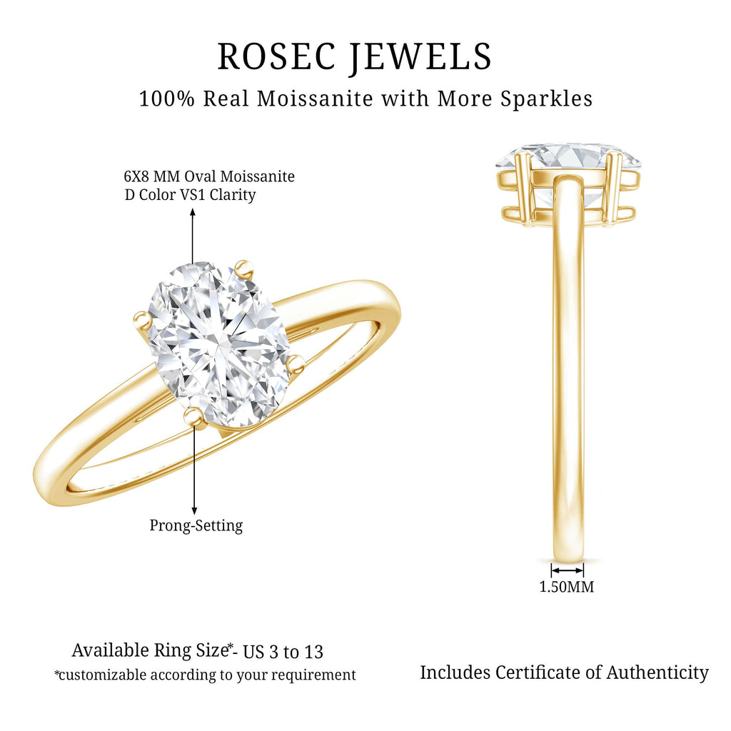 Moissanite Engagement Ring - 6X8 mm Oval Solitaire Prong Setting Ring