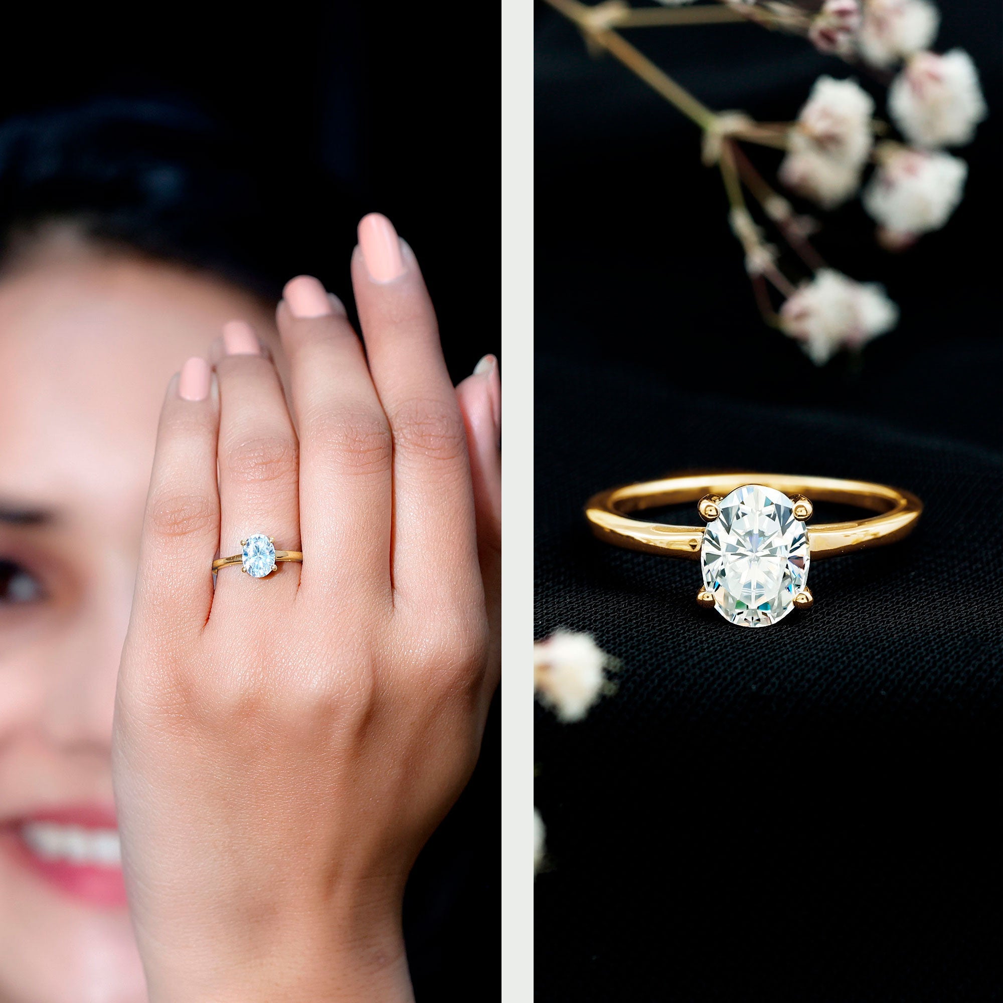 Moissanite Engagement Ring - 6X8 mm Oval Solitaire Prong Setting Ring