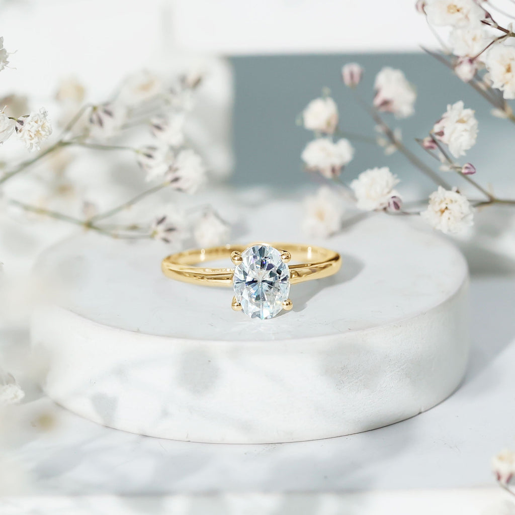 Moissanite Engagement Ring - 6X8 mm Oval Solitaire Prong Setting Ring