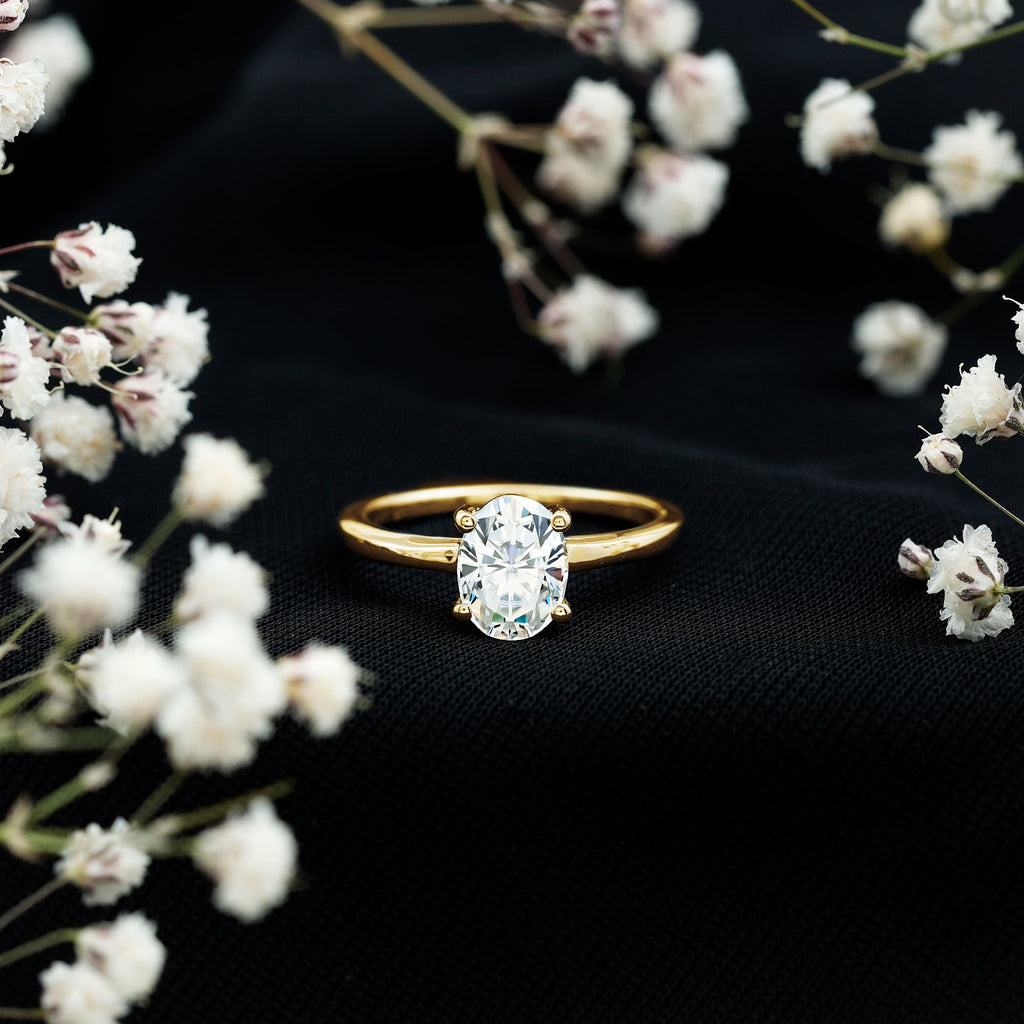 Moissanite Engagement Ring - 6X8 mm Oval Solitaire Prong Setting Ring