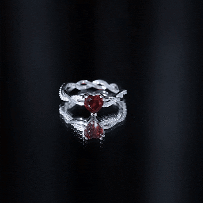 Garnet Heart Engagement Ring – 1 Carat AAA Quality Red Garnet, Braided Shank Design