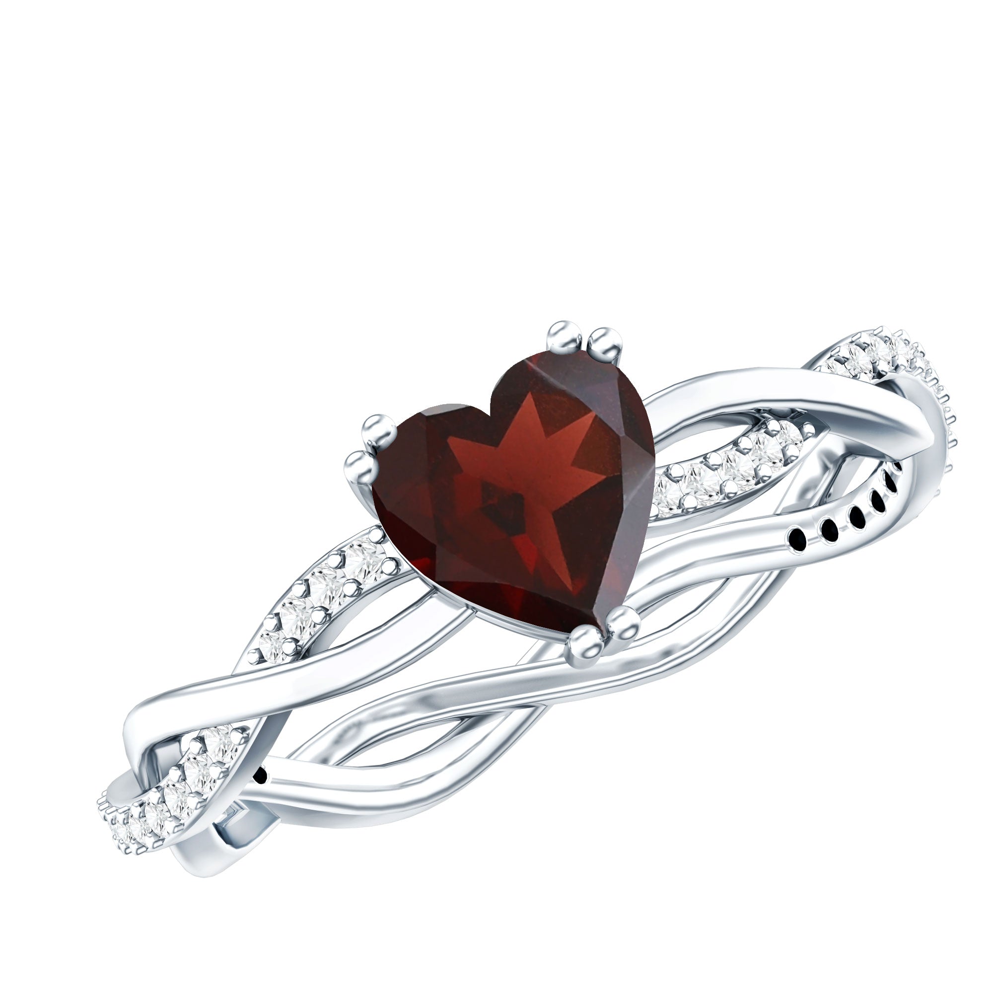 Garnet Heart Engagement Ring – 1 Carat AAA Quality Red Garnet, Braided Shank Design