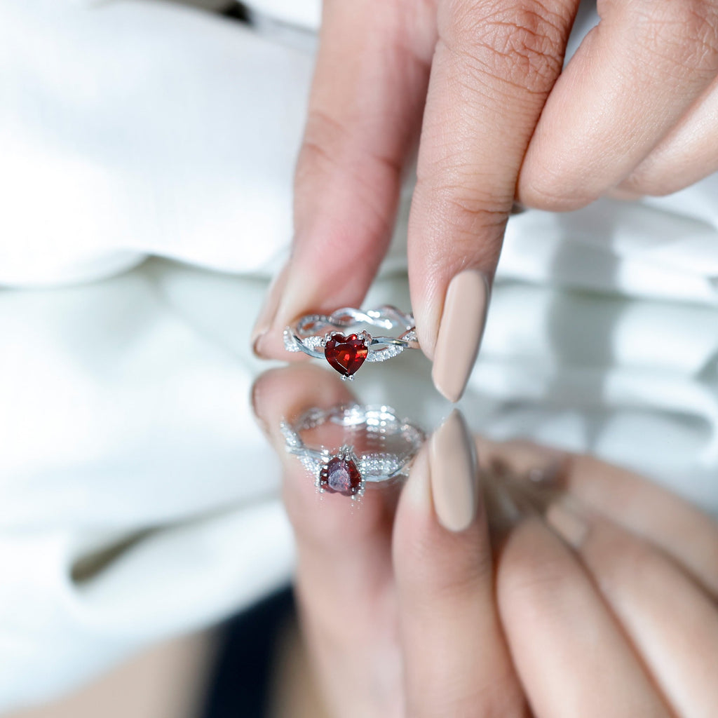 Garnet Heart Engagement Ring – 1 Carat AAA Quality Red Garnet, Braided Shank Design