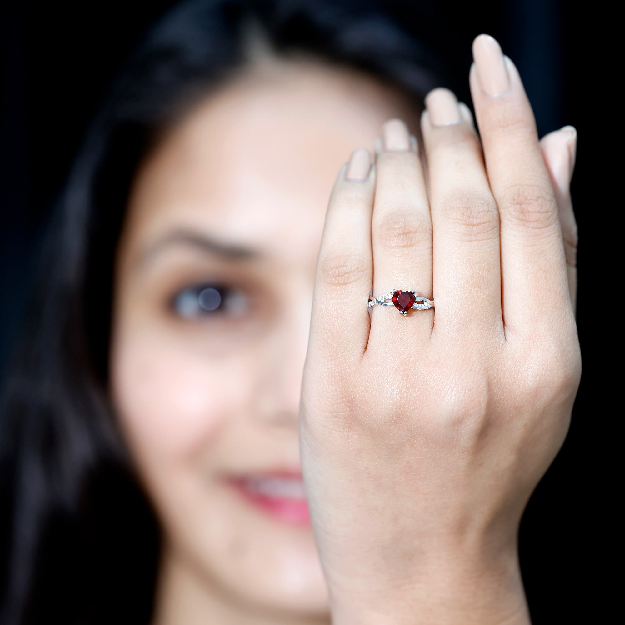 Garnet Heart Engagement Ring – 1 Carat AAA Quality Red Garnet, Braided Shank Design