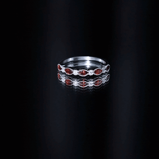 Garnet Eternity Ring – Marquise Cut Ring with AAA Quality Garnet & Moissanite Wedding Band