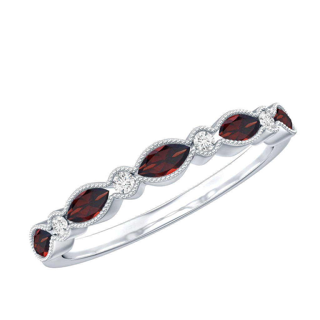 Garnet Eternity Ring – Marquise Cut Ring with AAA Quality Garnet & Moissanite Wedding Band
