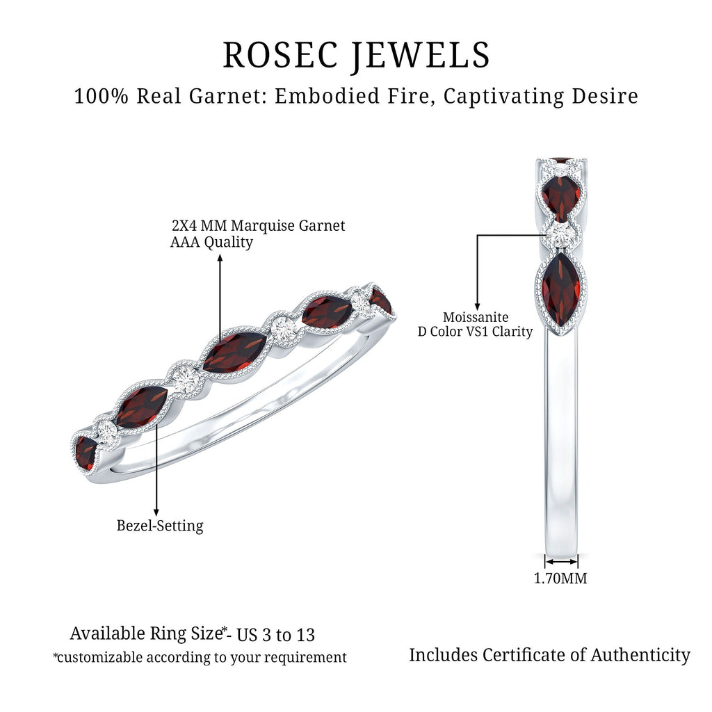 Garnet Eternity Ring – Marquise Cut Ring with AAA Quality Garnet & Moissanite Wedding Band