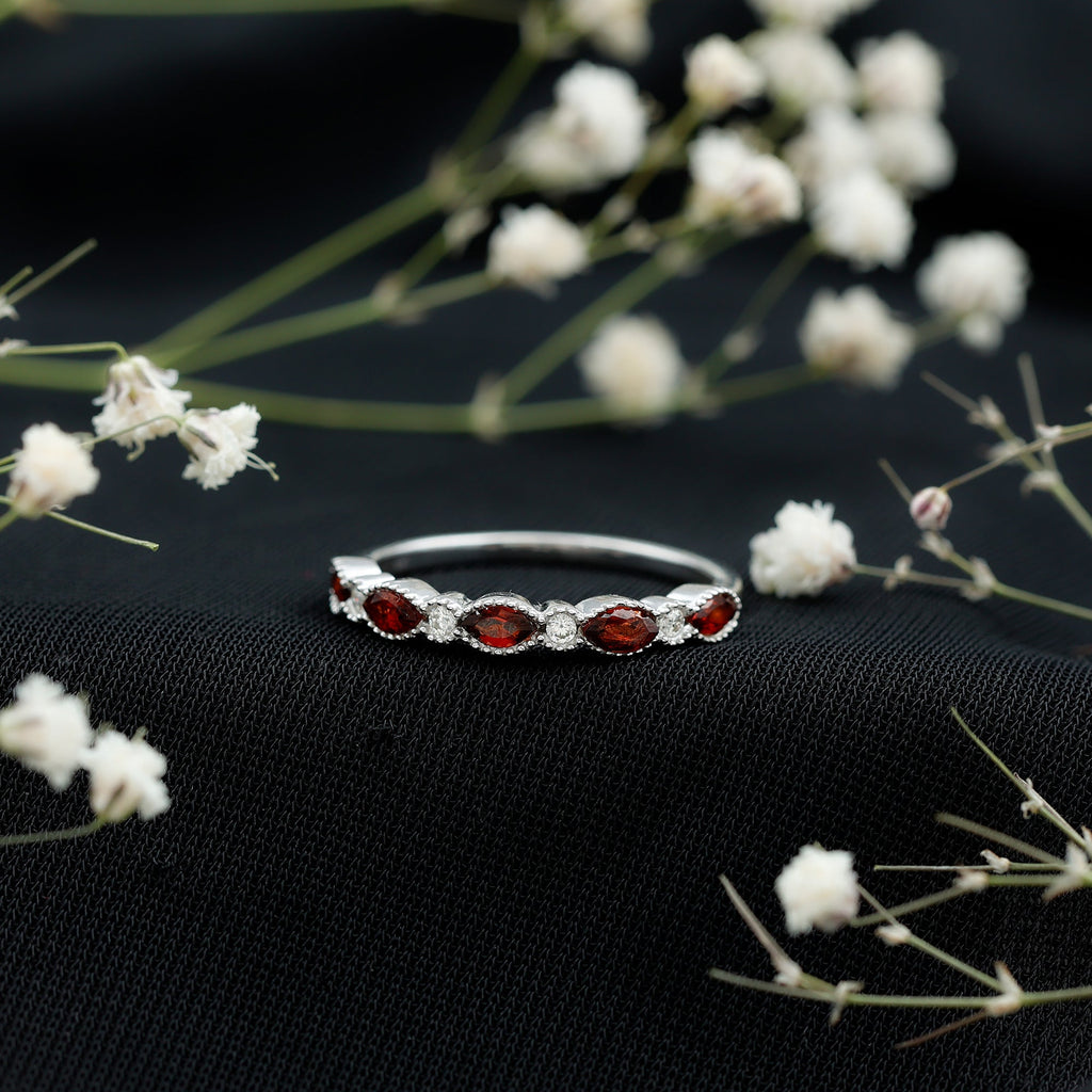 Garnet Eternity Ring – Marquise Cut Ring with AAA Quality Garnet & Moissanite Wedding Band