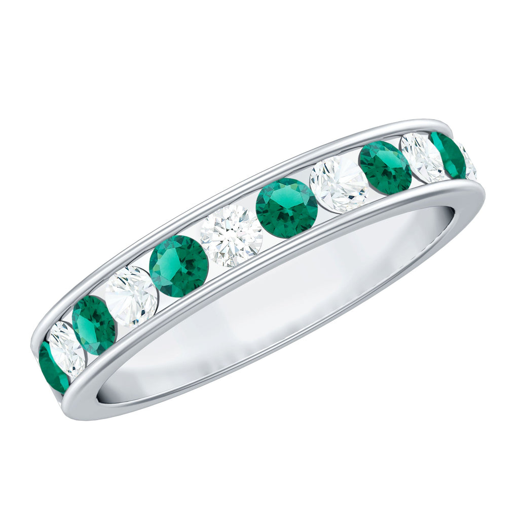 Lab Grown Emerald Ring – Half Eternity Band With Channel Setting & Diamond Gift