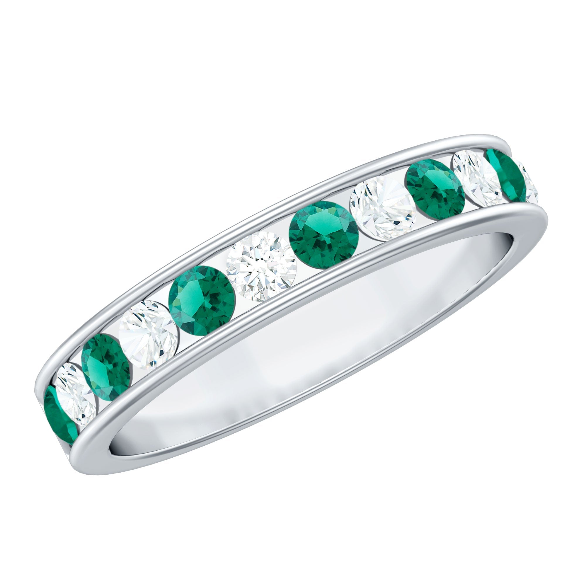 Lab Grown Emerald Ring – Half Eternity Band With Channel Setting & Diamond Gift