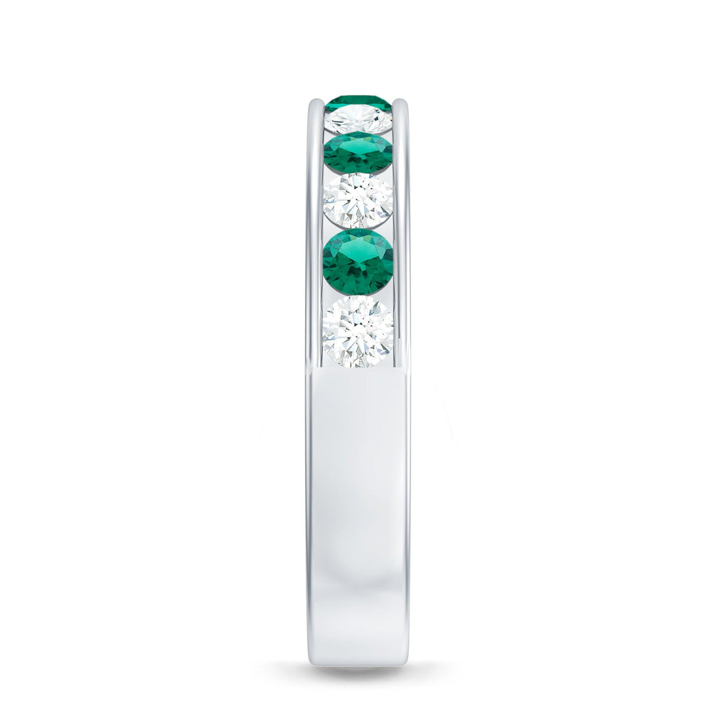 Lab Grown Emerald Ring – Half Eternity Band With Channel Setting & Diamond Gift