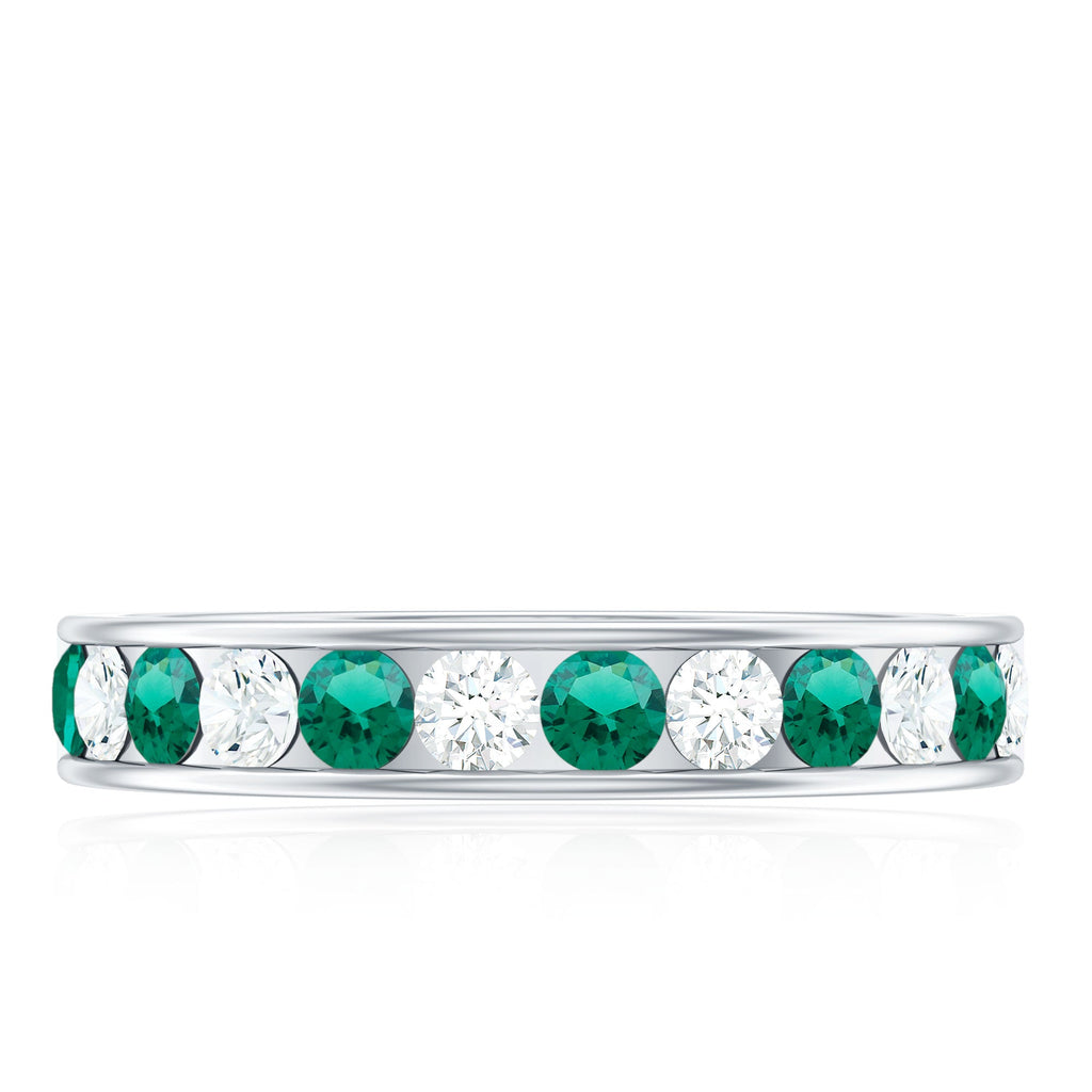 Lab Grown Emerald Ring – Half Eternity Band With Channel Setting & Diamond Gift