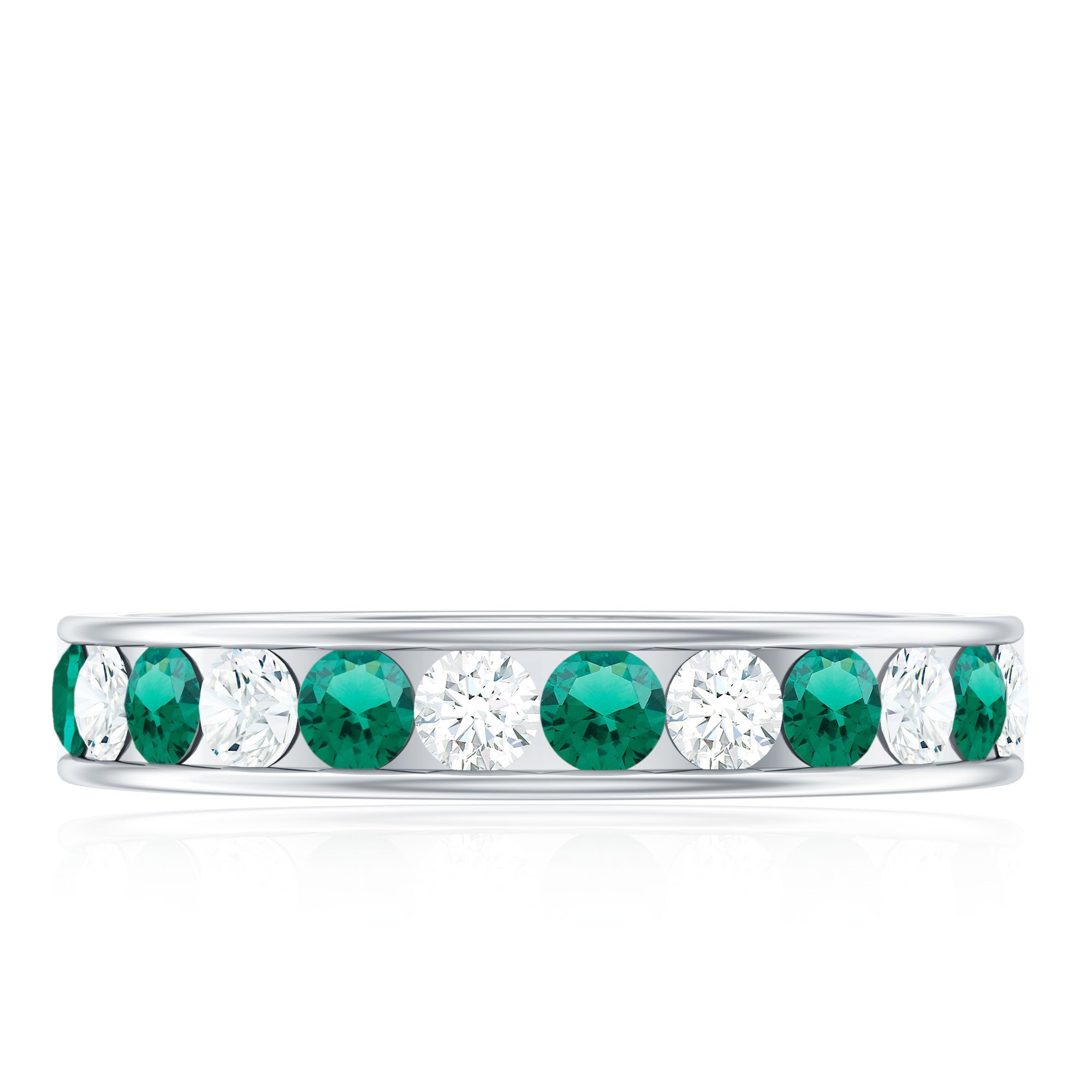 Lab Grown Emerald Ring – Half Eternity Band With Channel Setting & Diamond Gift