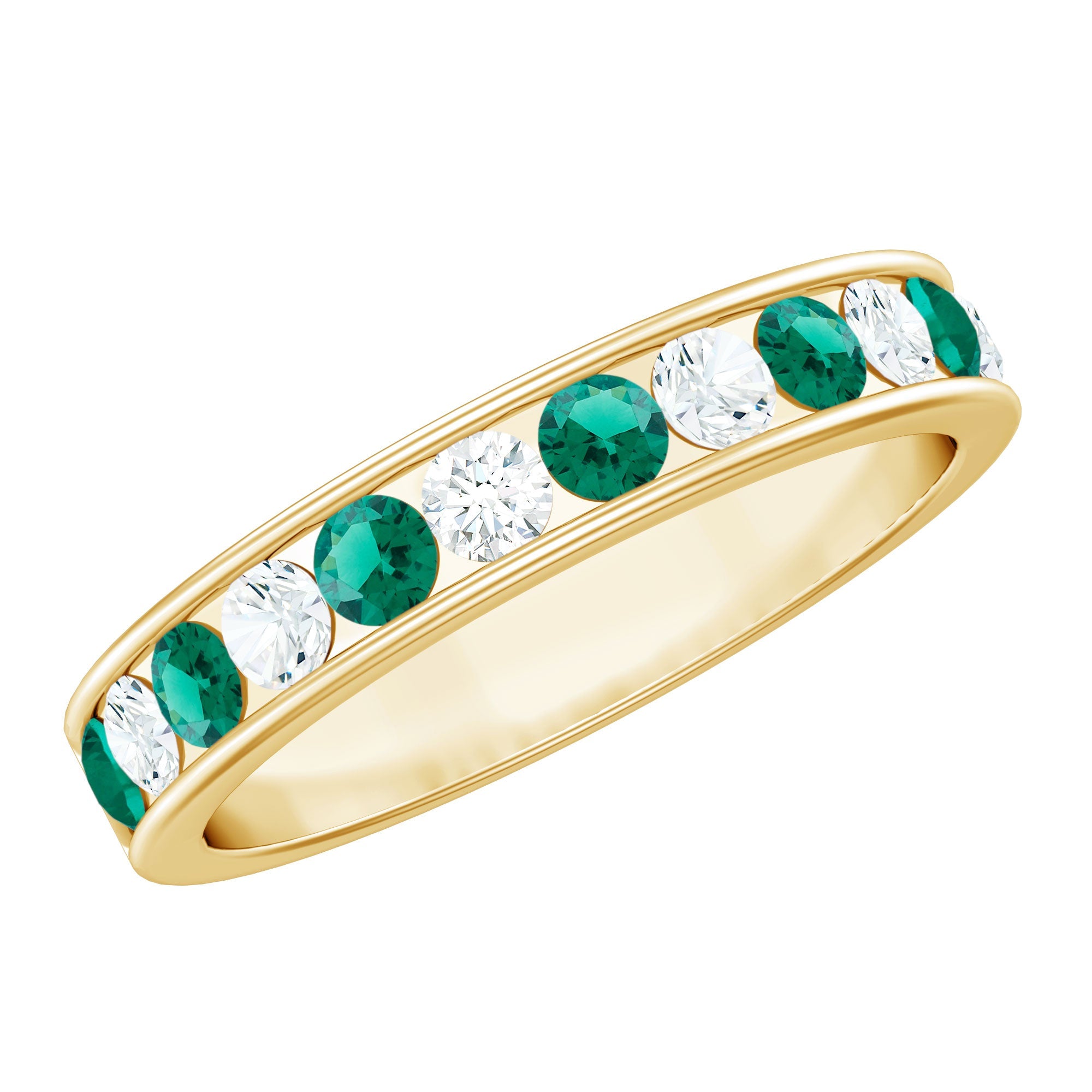 Lab Grown Emerald Ring – Half Eternity Band With Channel Setting & Diamond Gift