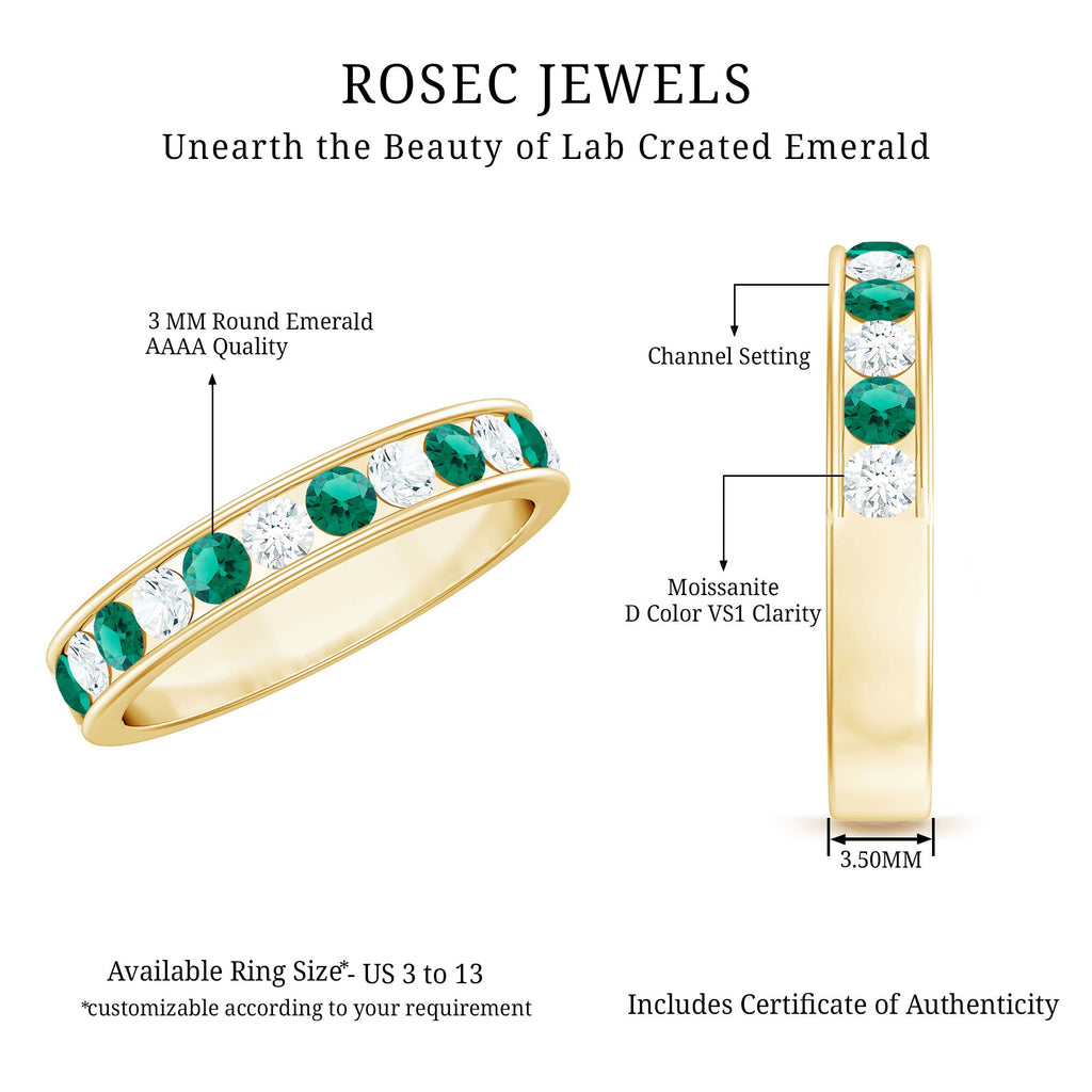 Lab Grown Emerald Ring – Half Eternity Band With Channel Setting & Diamond Gift