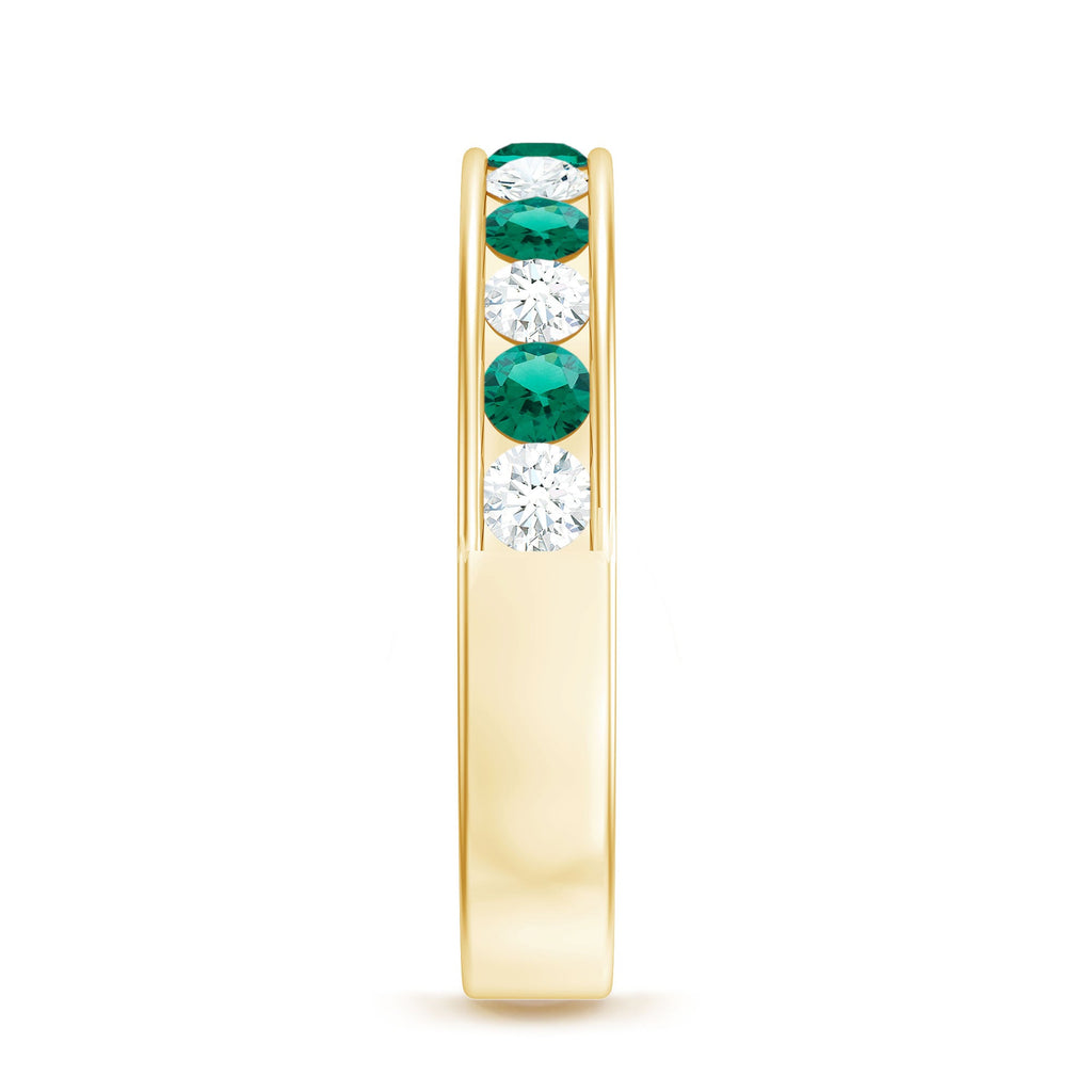 Lab Grown Emerald Ring – Half Eternity Band With Channel Setting & Diamond Gift