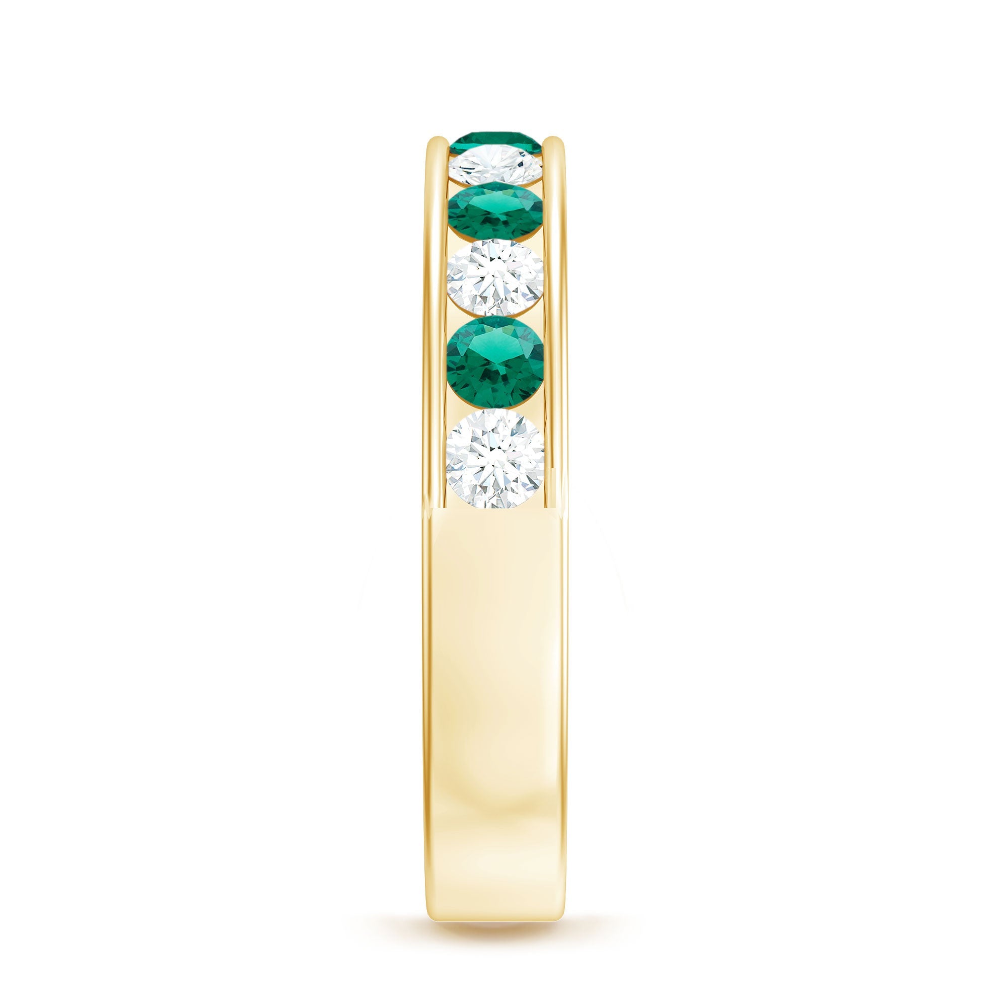 Lab Grown Emerald Ring – Half Eternity Band With Channel Setting & Diamond Gift
