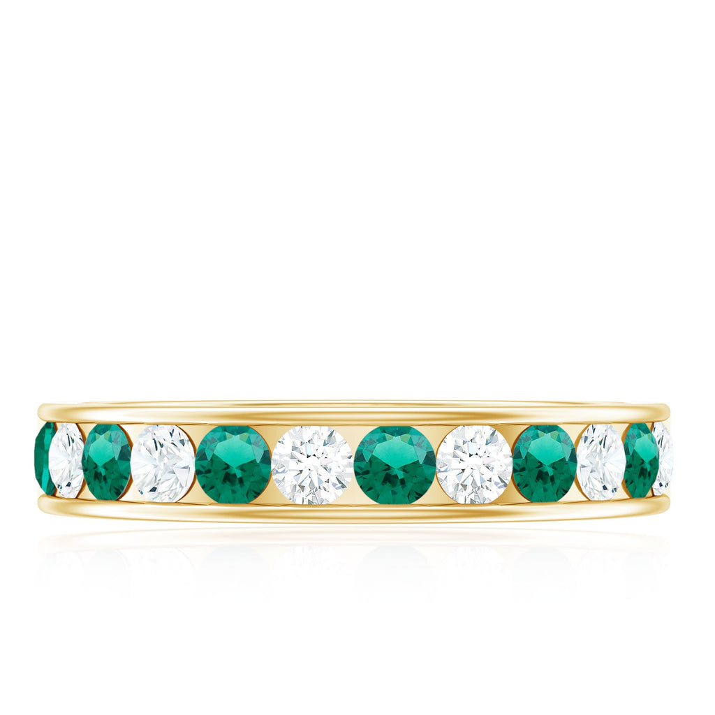 Lab Grown Emerald Ring – Half Eternity Band With Channel Setting & Diamond Gift