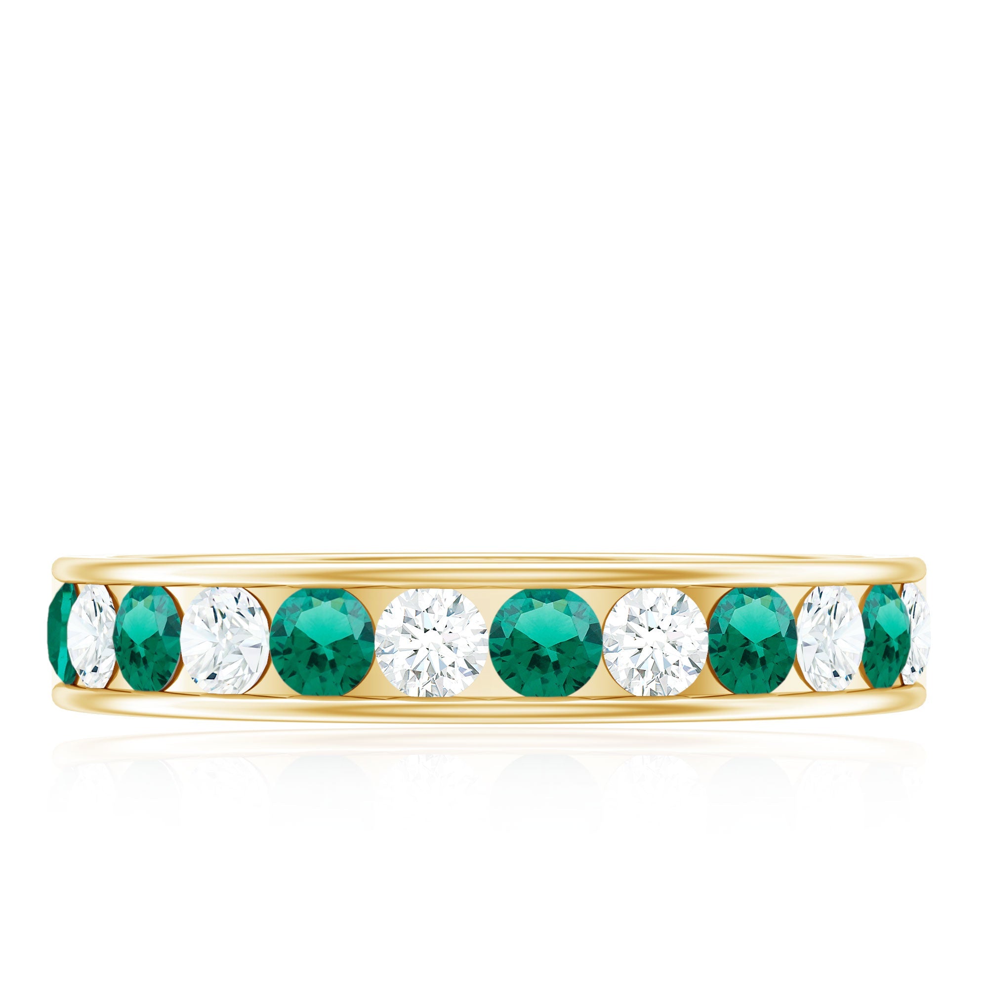 Lab Grown Emerald Ring – Half Eternity Band With Channel Setting & Diamond Gift