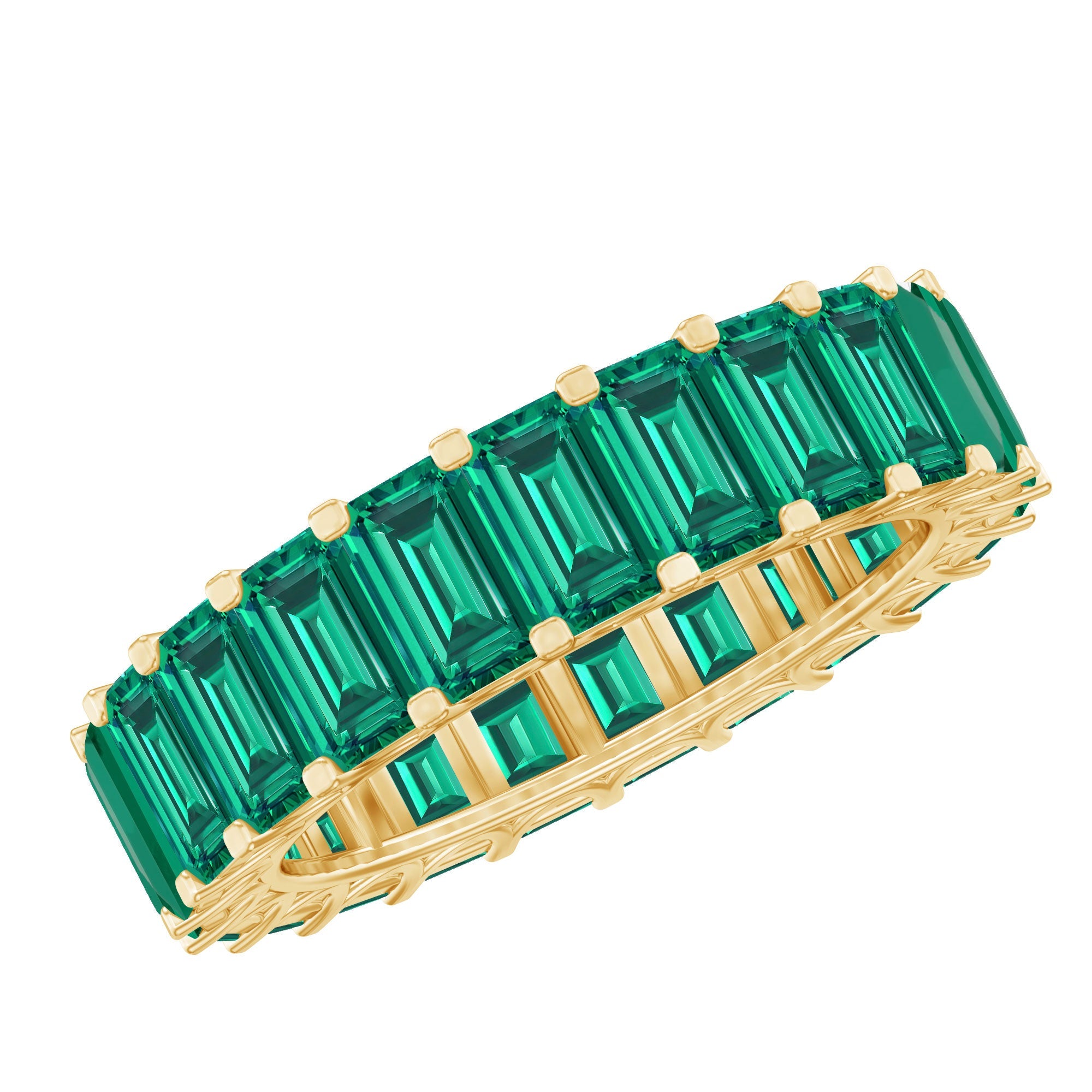 Lab Created Emerald Ring – Full Eternity Band With AAAA Quality Gemstones