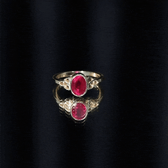 Lab Grown Ruby Ring – 1.5 Carat Oval Solitaire Bezel Setting Celtic Engagement Band