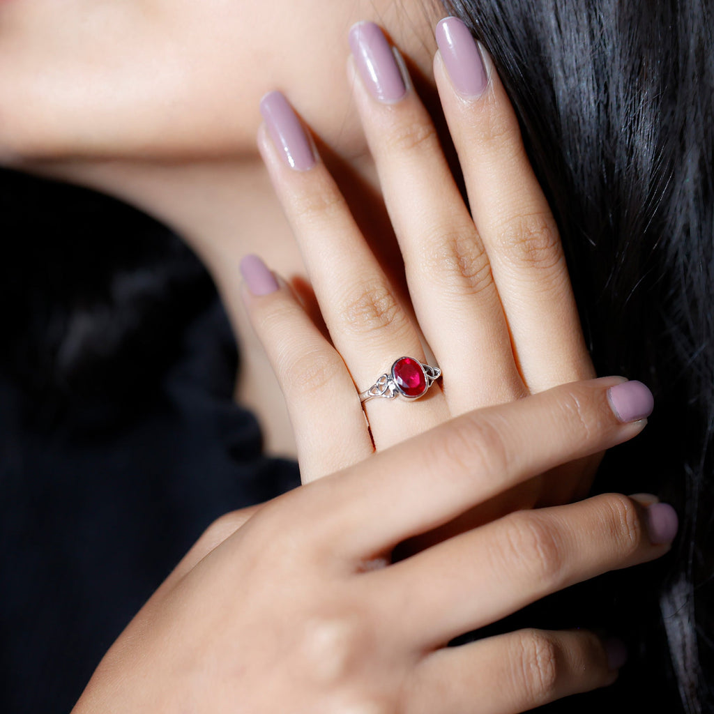 Lab Grown Ruby Ring – 1.5 Carat Oval Solitaire Bezel Setting Celtic Engagement Band