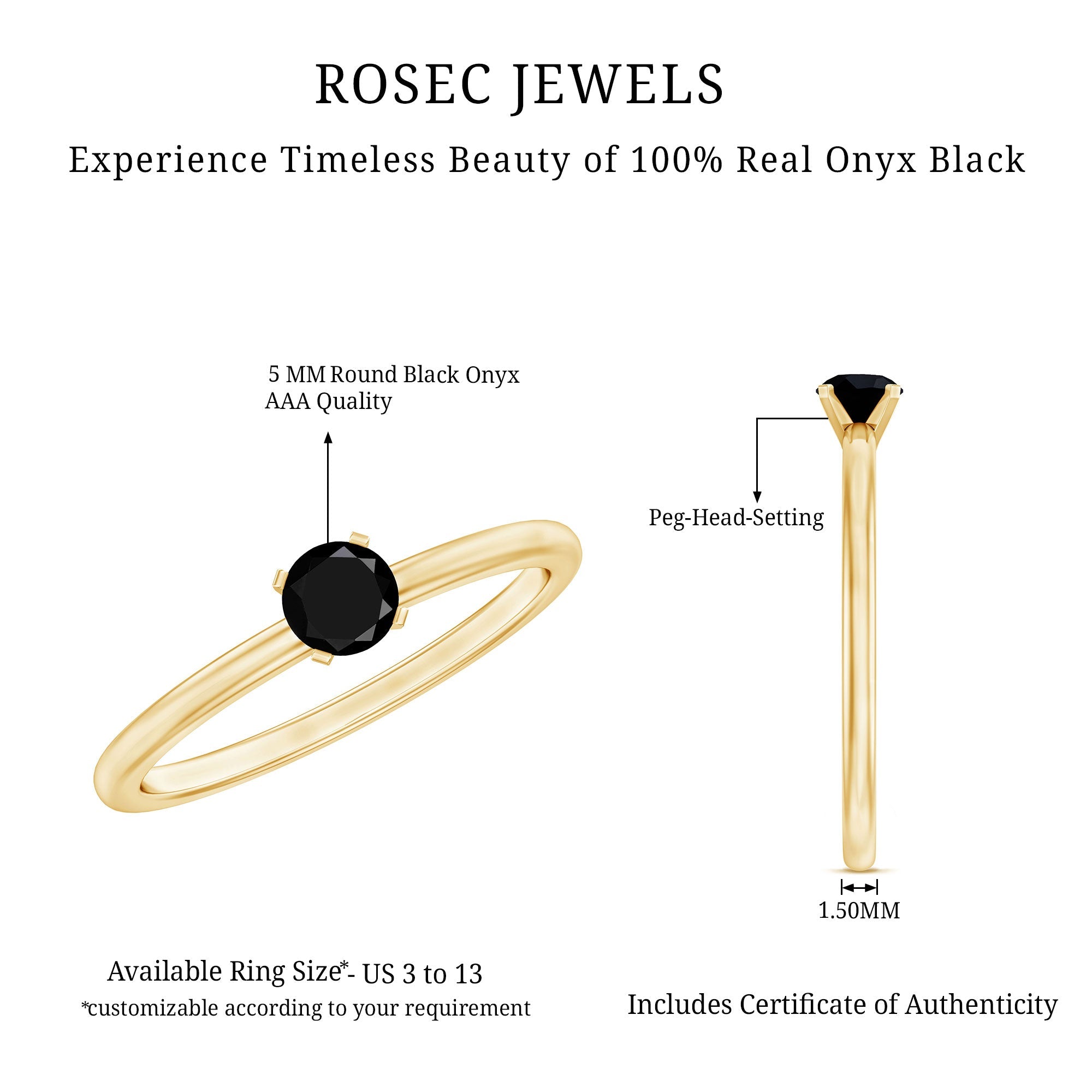 Simple Black Onyx Solitaire Promise Ring for Women