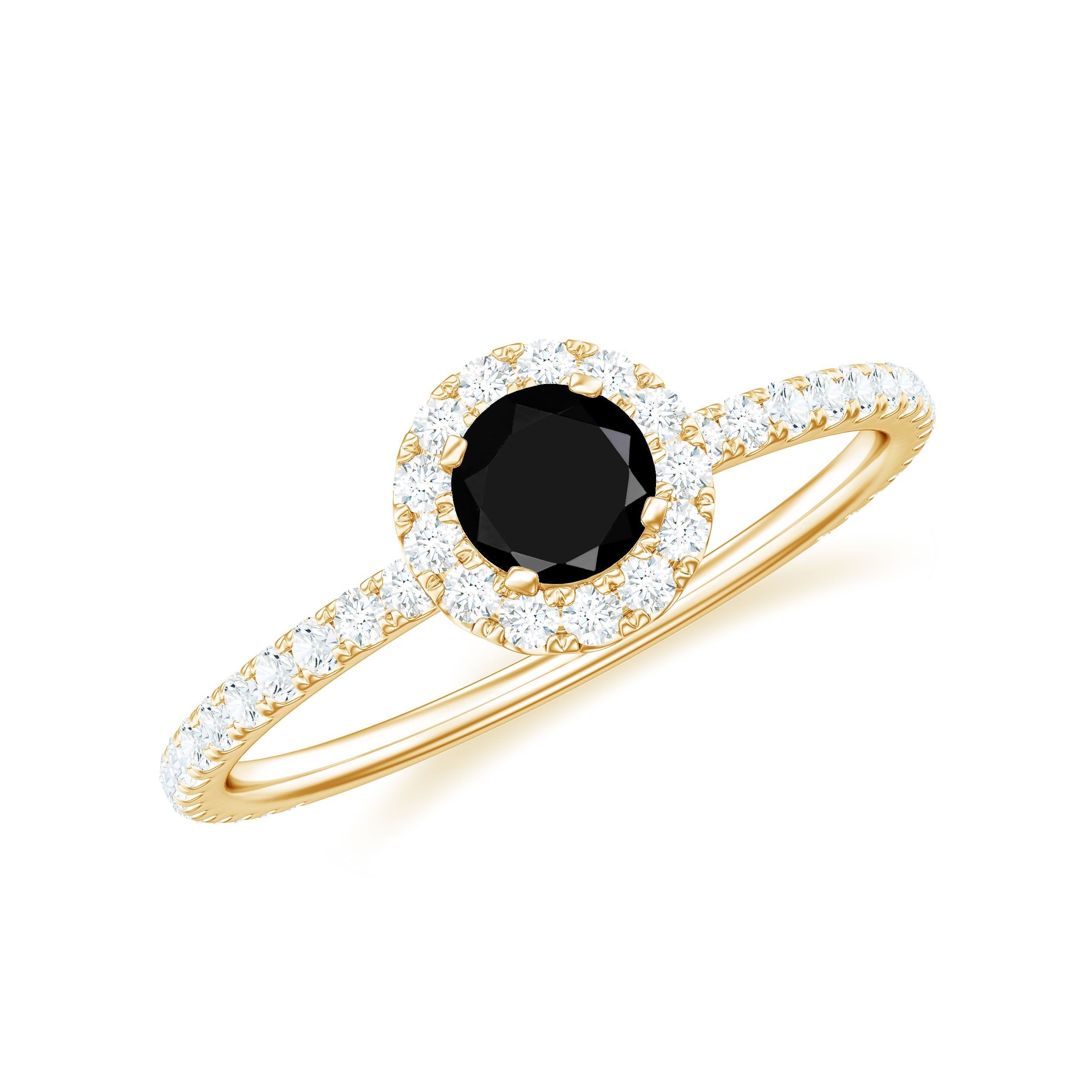 Minimal Black Spinel Engagement Ring with Diamond Halo