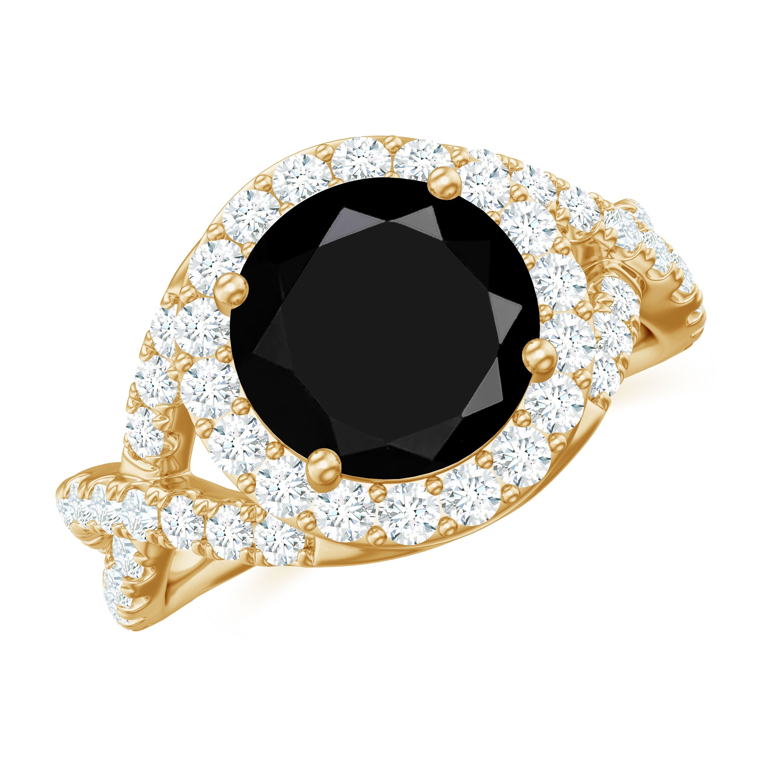Certified 2 Carat Black Onyx Crossover Engagement Ring with Moissanite Halo