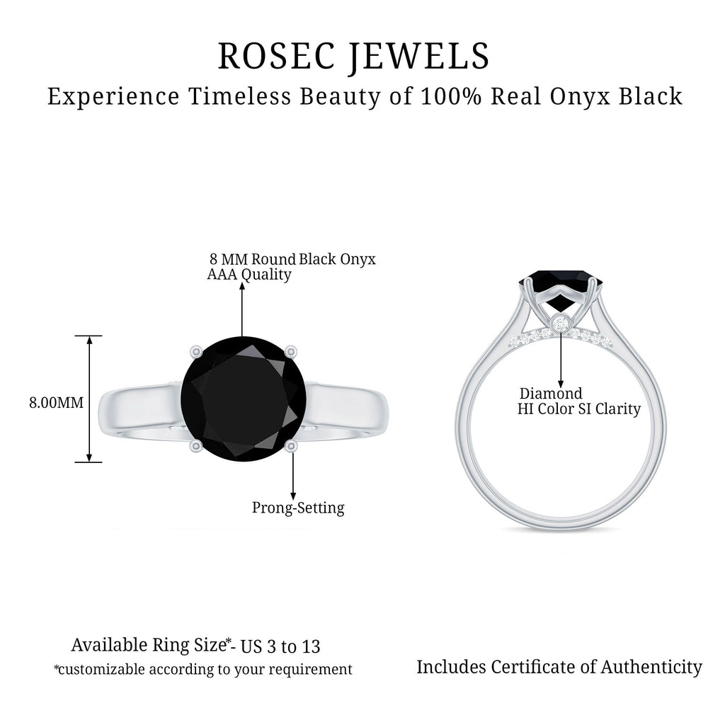 Genuine 2 Carat Black Onyx Engagement Ring with Surprise Diamond
