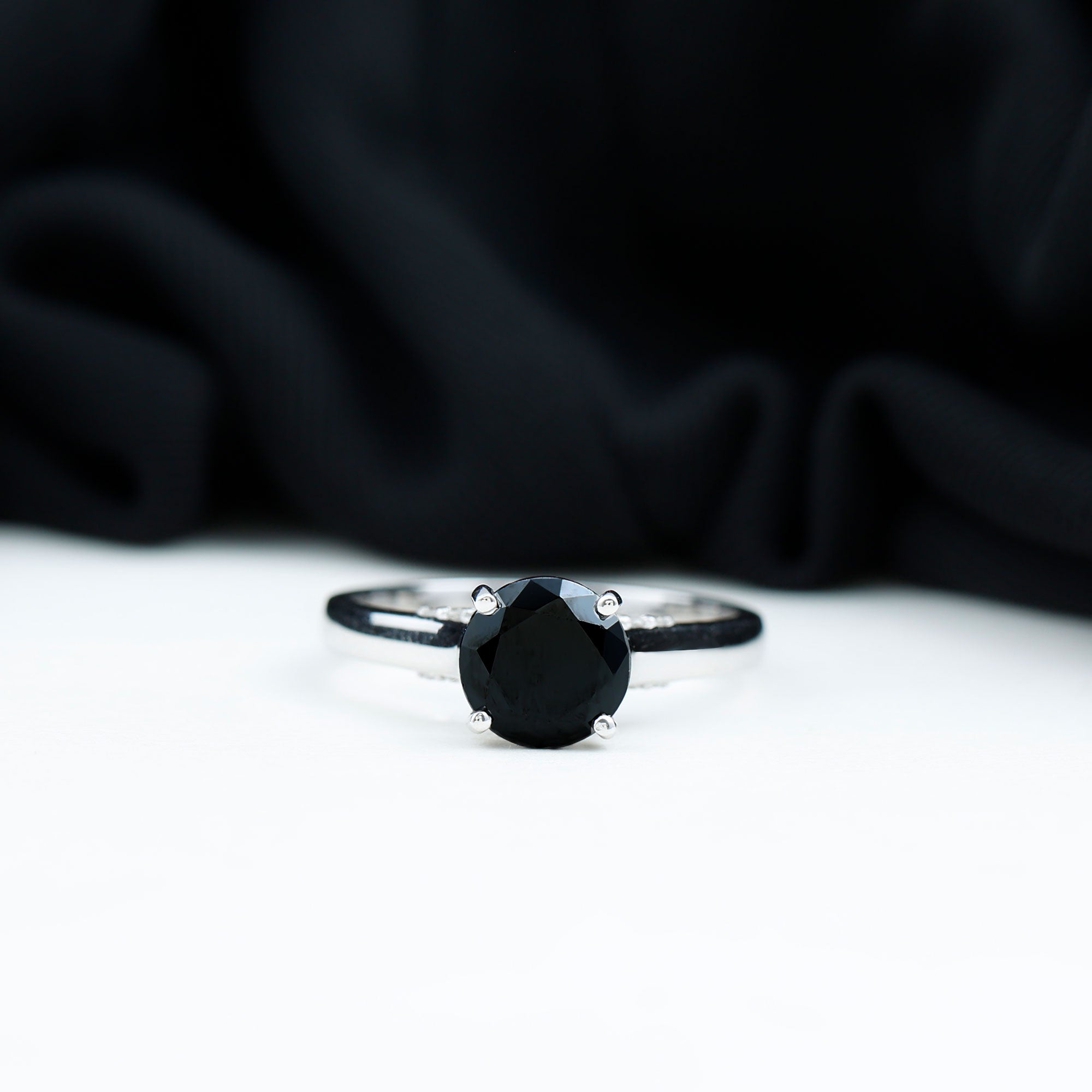 Genuine 2 Carat Black Onyx Engagement Ring with Surprise Diamond