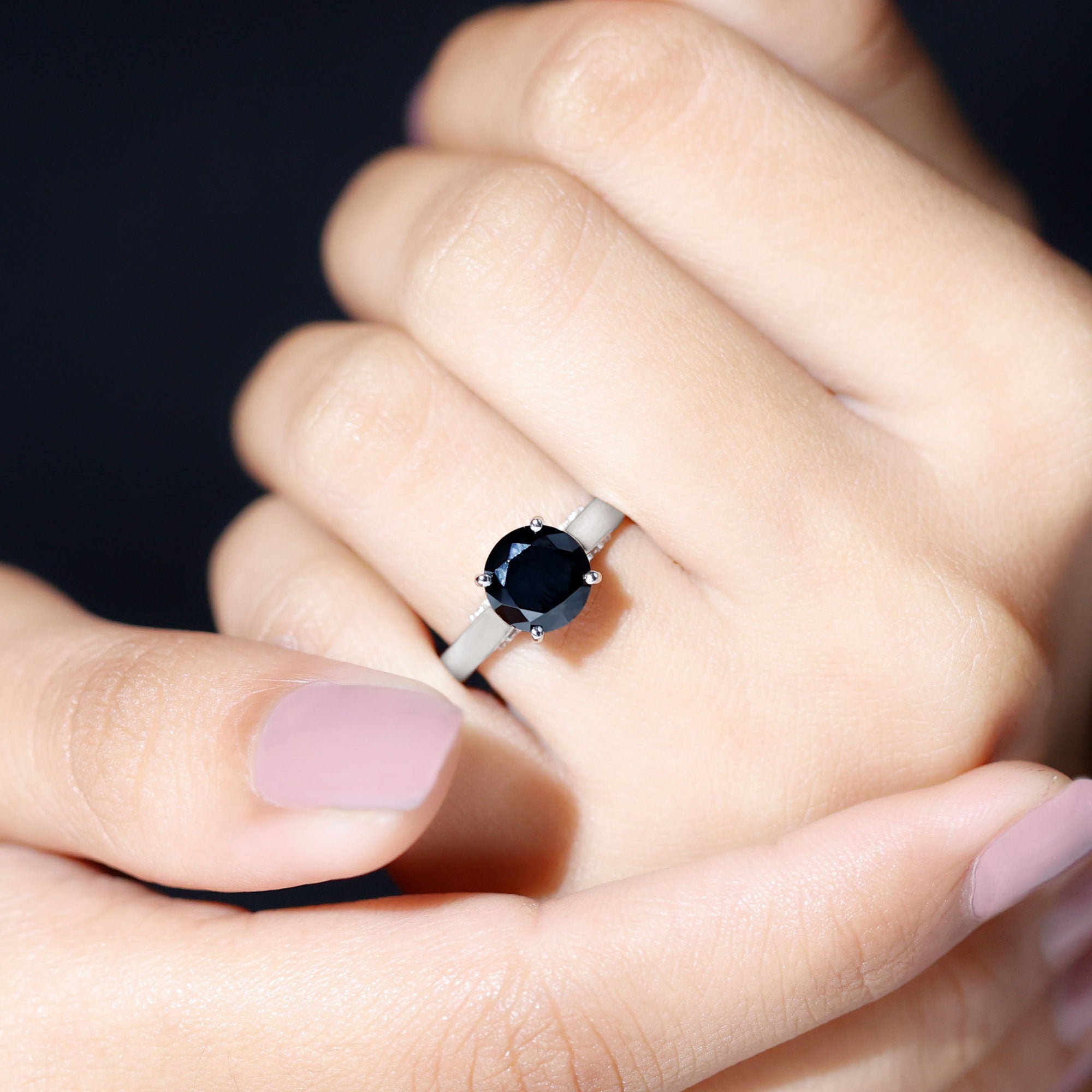 Genuine 2 Carat Black Onyx Engagement Ring with Surprise Diamond