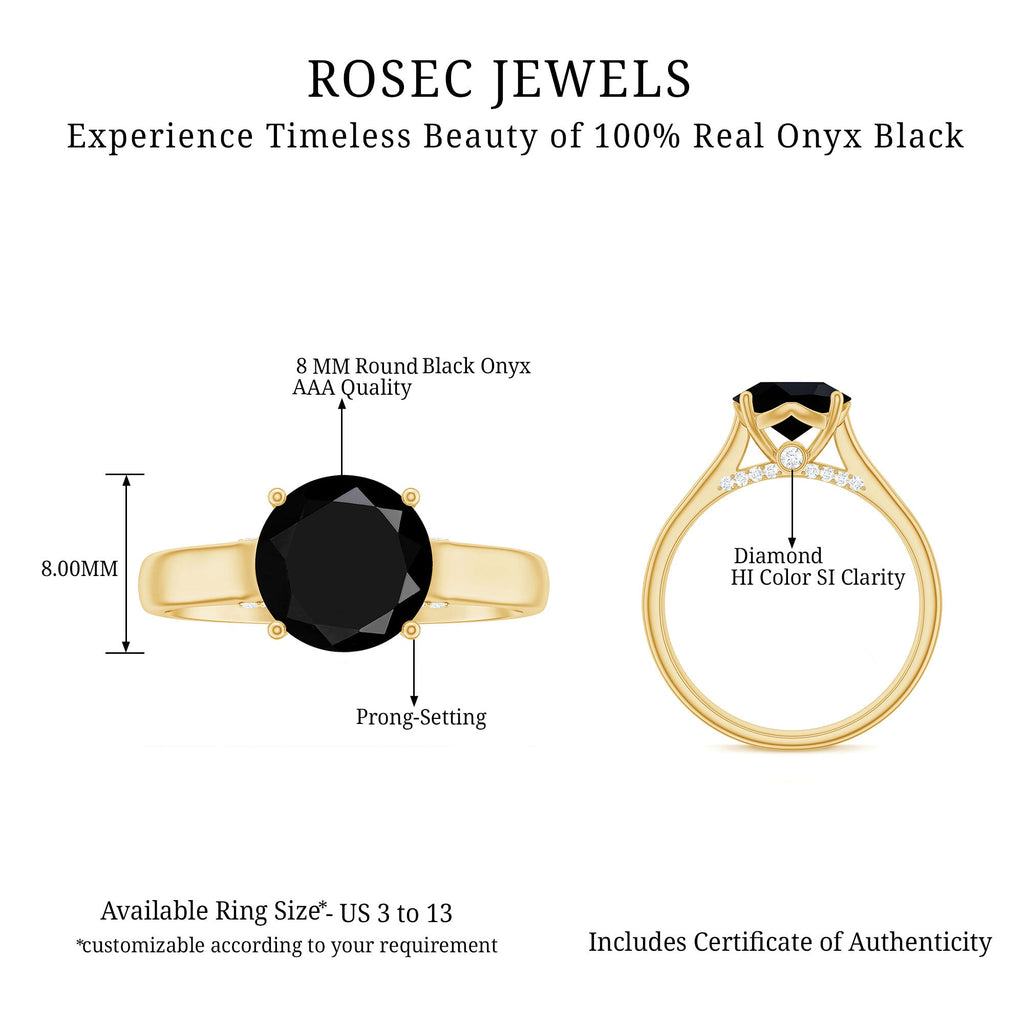 Genuine 2 Carat Black Onyx Engagement Ring with Surprise Diamond