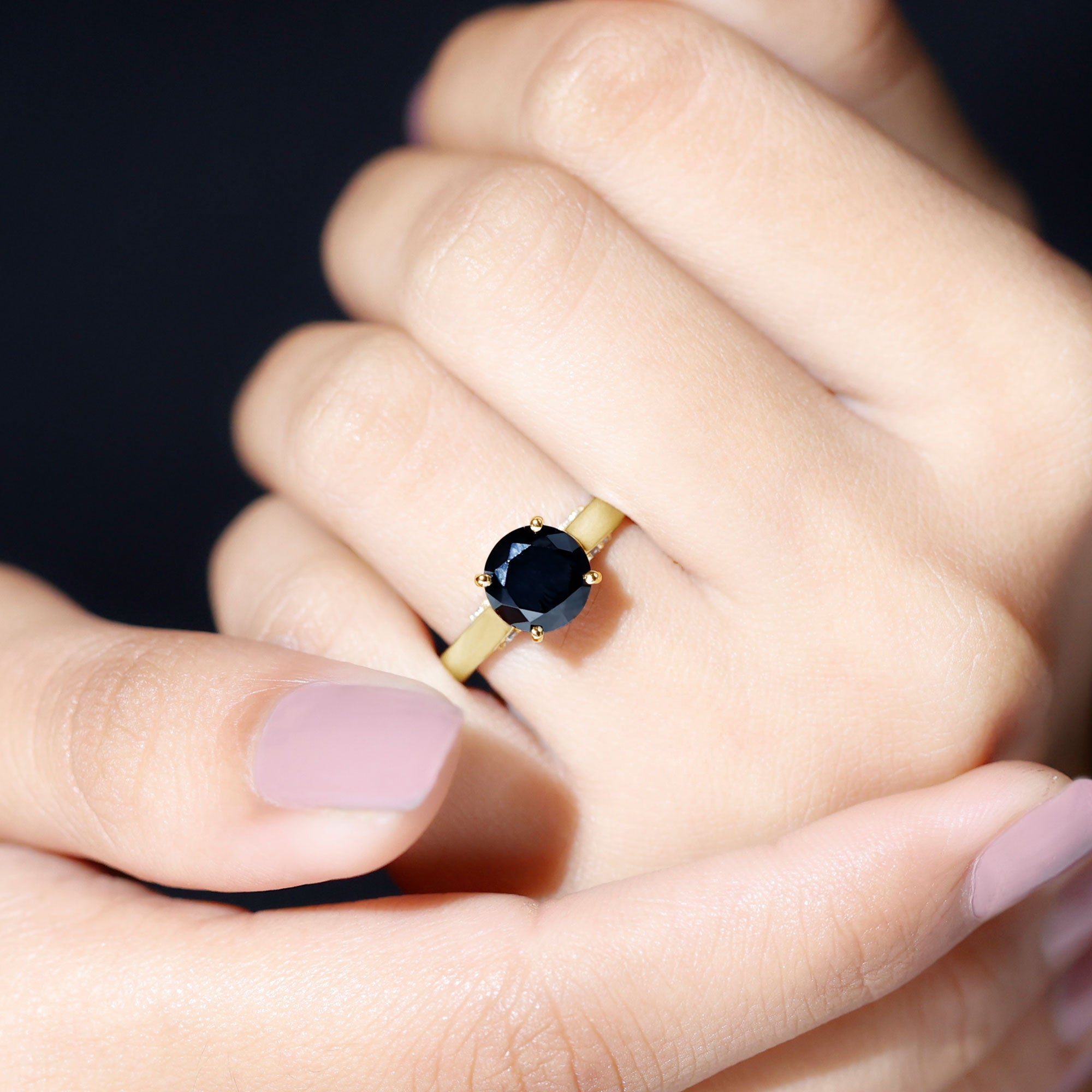 Genuine 2 Carat Black Onyx Engagement Ring with Surprise Diamond