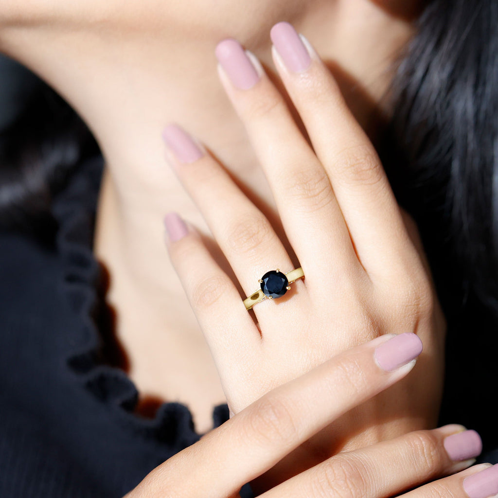 Genuine 2 Carat Black Onyx Engagement Ring with Surprise Diamond