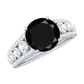 Real 2.6 Carat Black Spinel Engagement Ring with Moissanite Side Stones