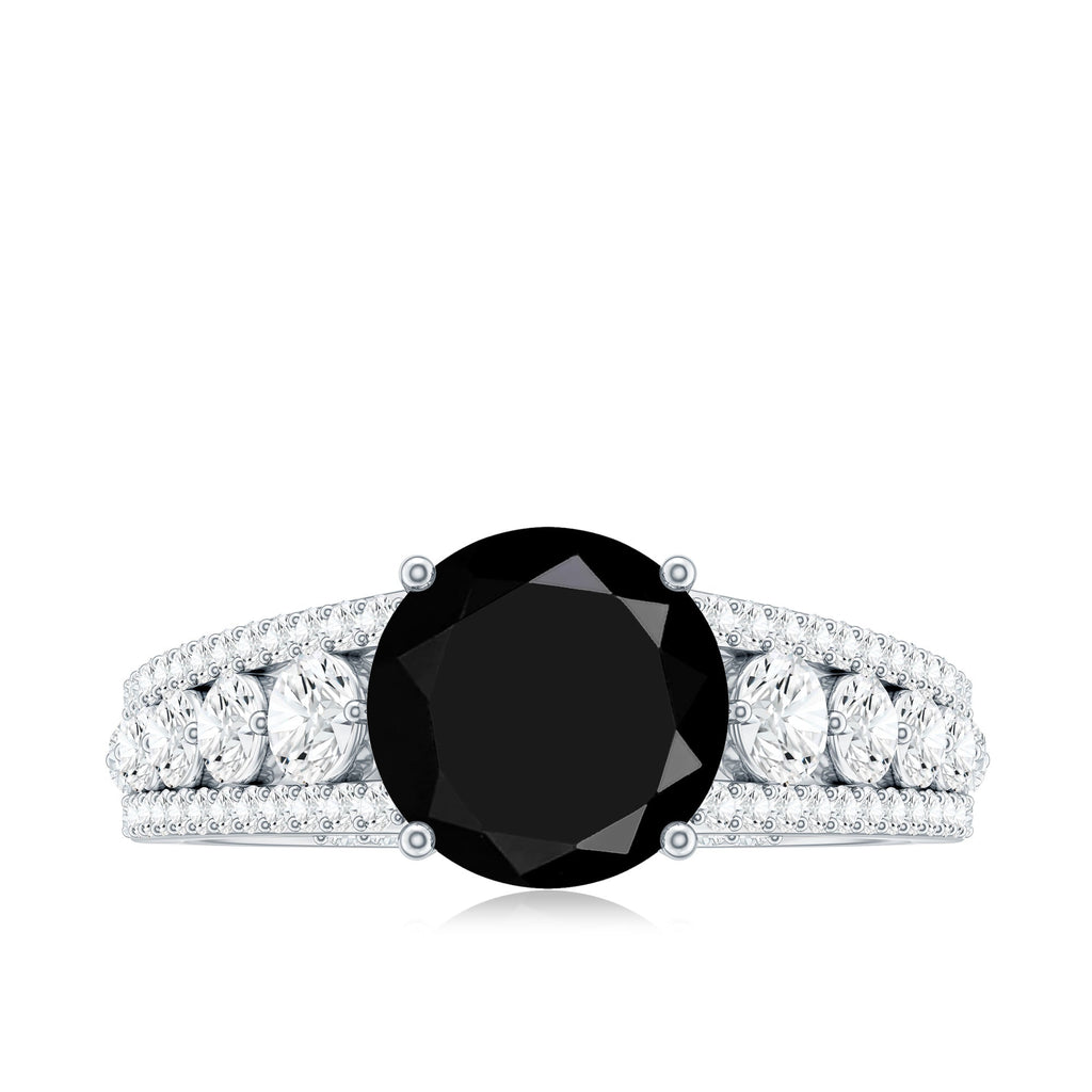 Real 2.6 Carat Black Spinel Engagement Ring with Moissanite Side Stones