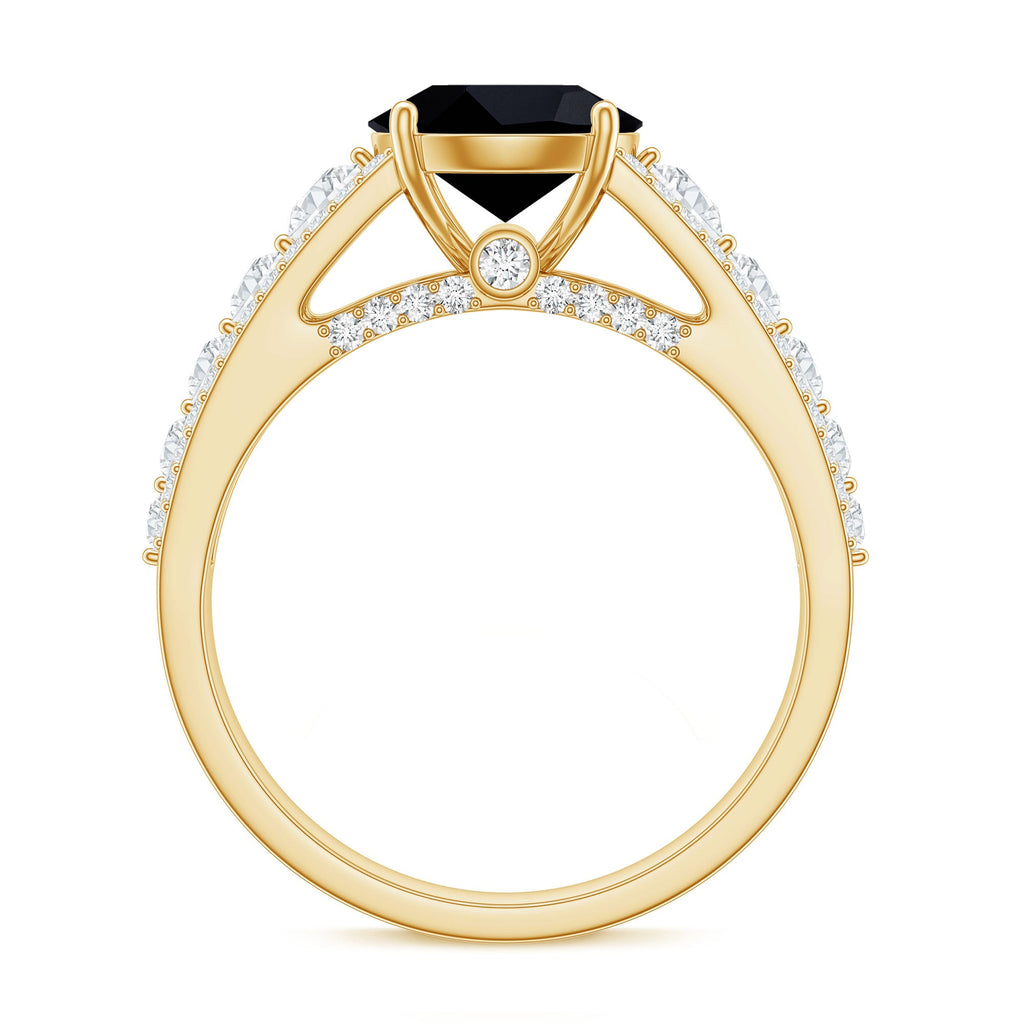 Real 2.6 Carat Black Spinel Engagement Ring with Moissanite Side Stones