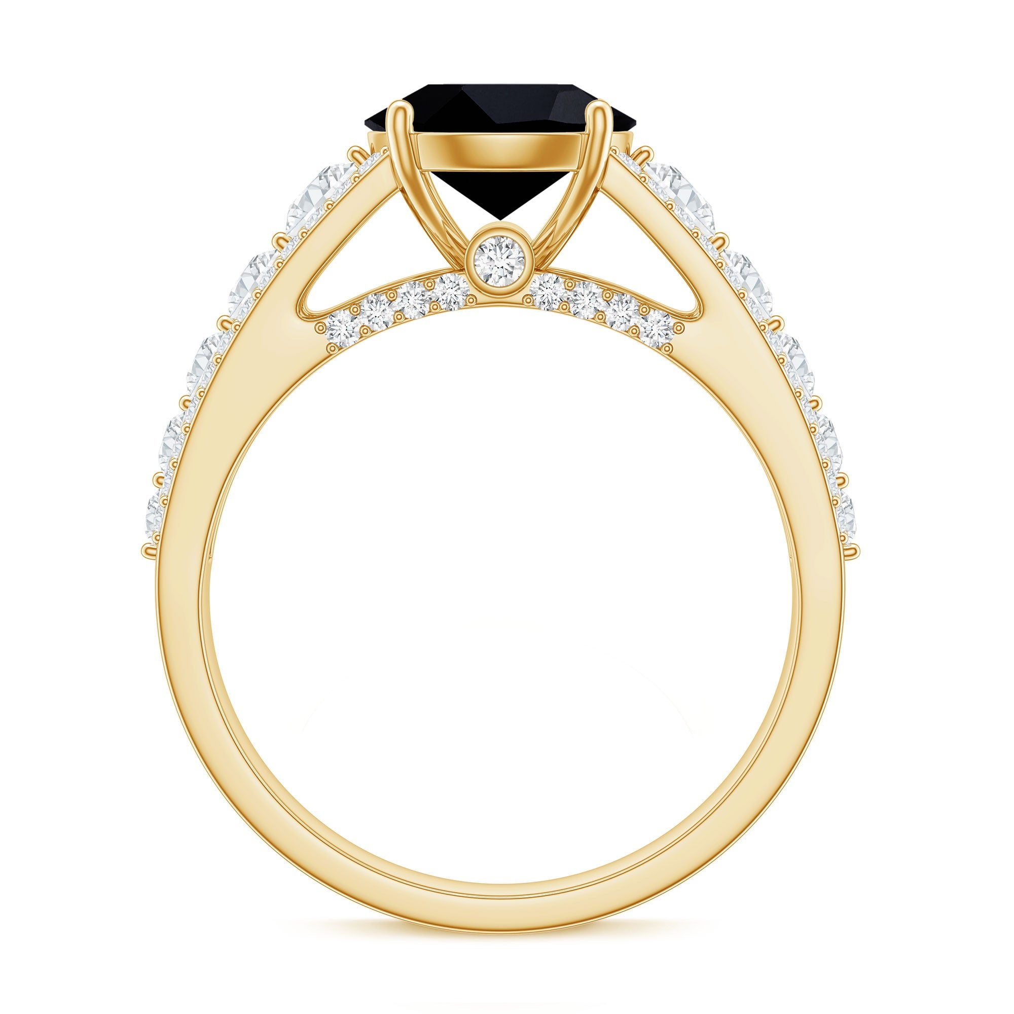 Real 2.6 Carat Black Spinel Engagement Ring with Moissanite Side Stones