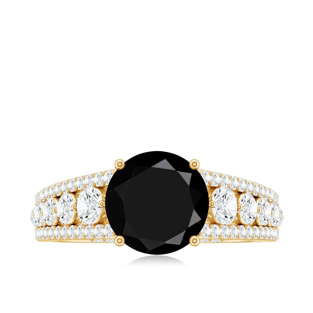 Real 2.6 Carat Black Spinel Engagement Ring with Moissanite Side Stones