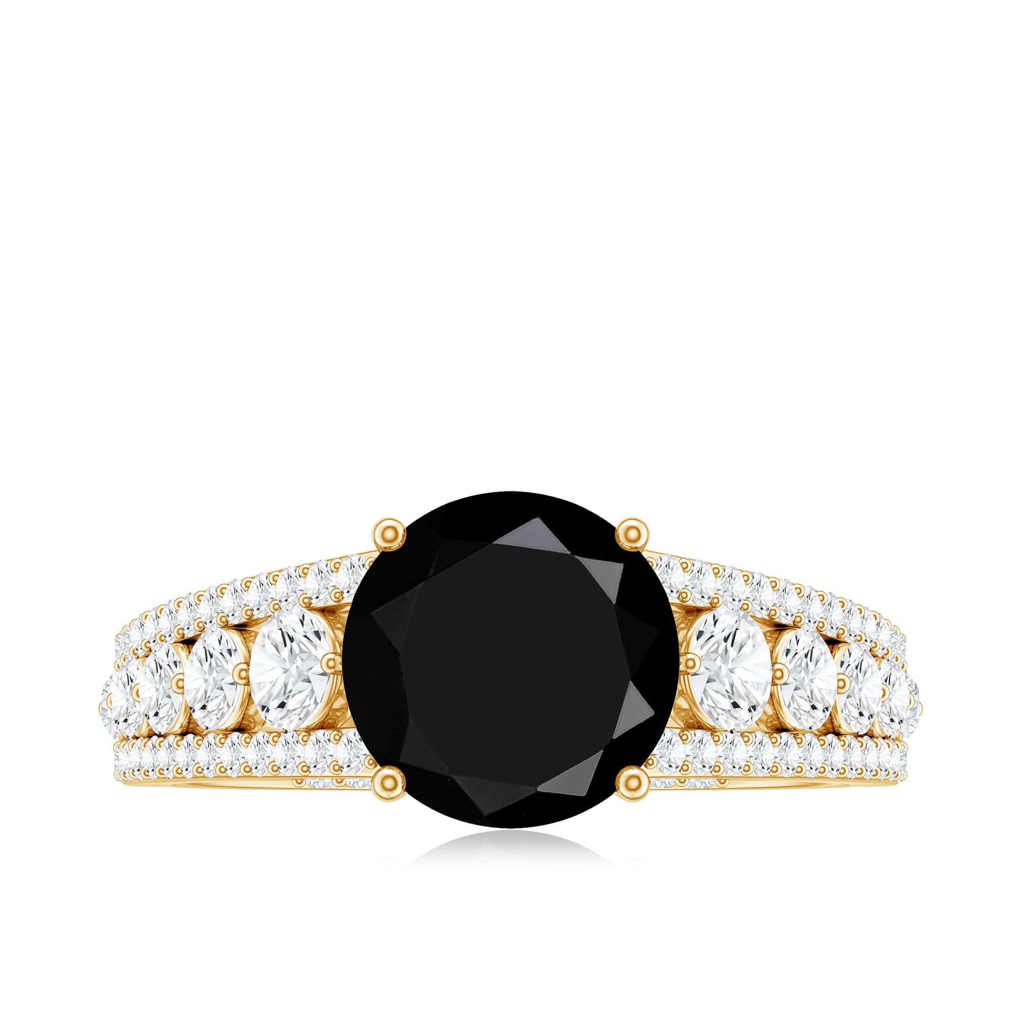 Real 2.6 Carat Black Spinel Engagement Ring with Moissanite Side Stones