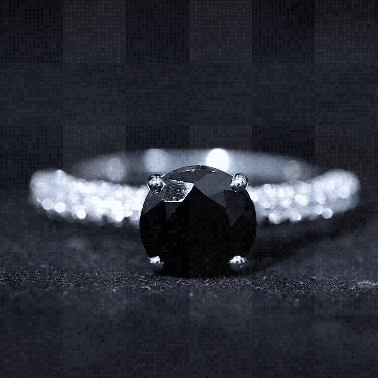 2 Carat Solitaire Black Onyx Engagement Ring with Moissanite
