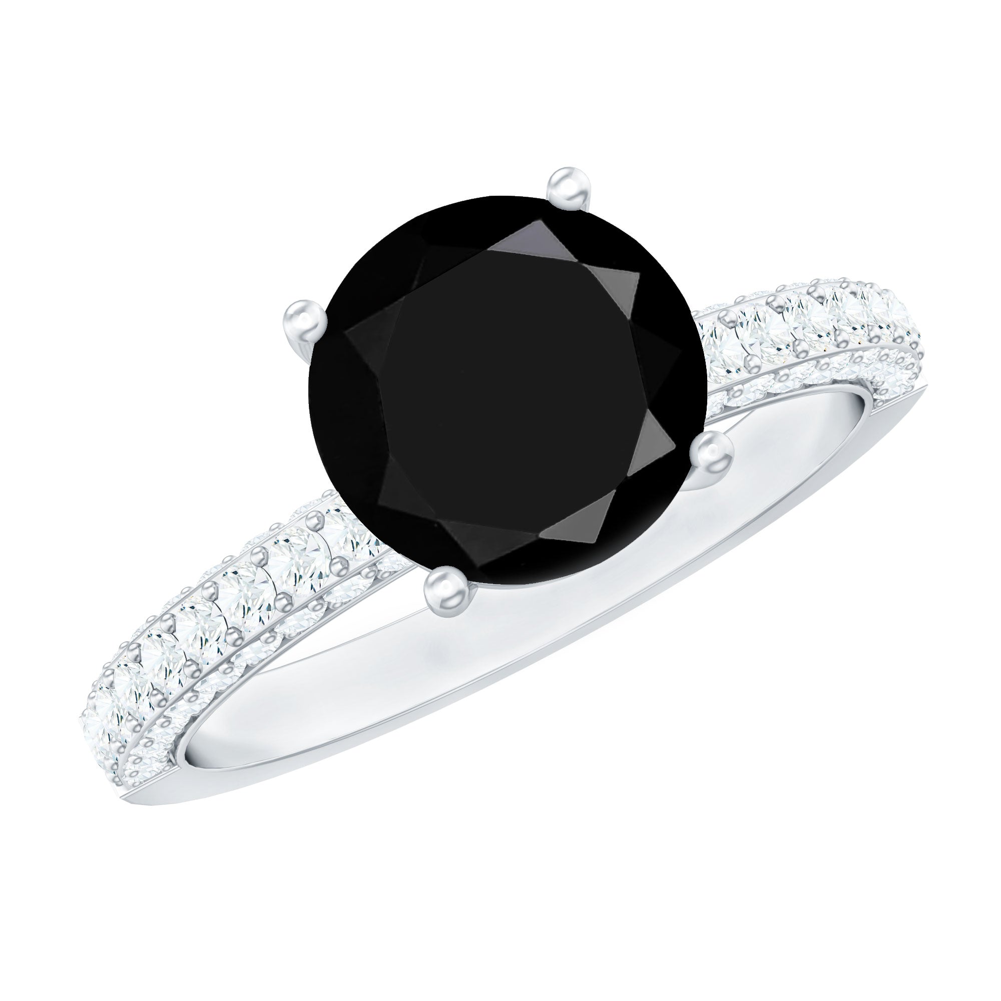 2 Carat Solitaire Black Onyx Engagement Ring with Moissanite