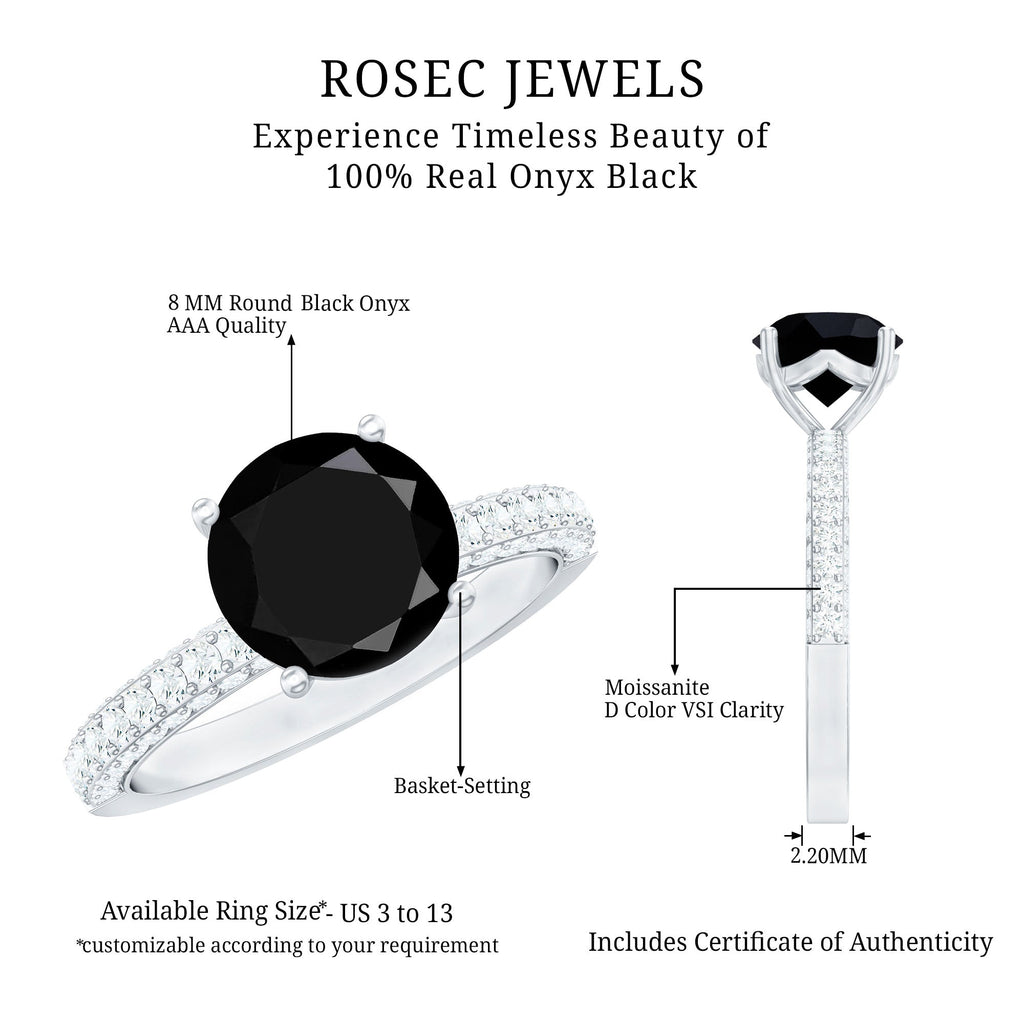 2 Carat Solitaire Black Onyx Engagement Ring with Moissanite