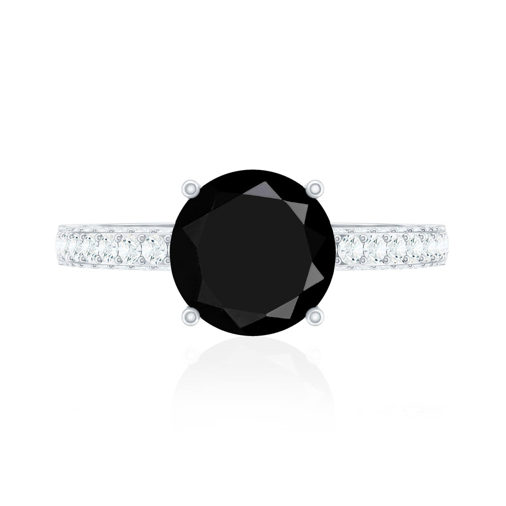 2 Carat Solitaire Black Onyx Engagement Ring with Moissanite