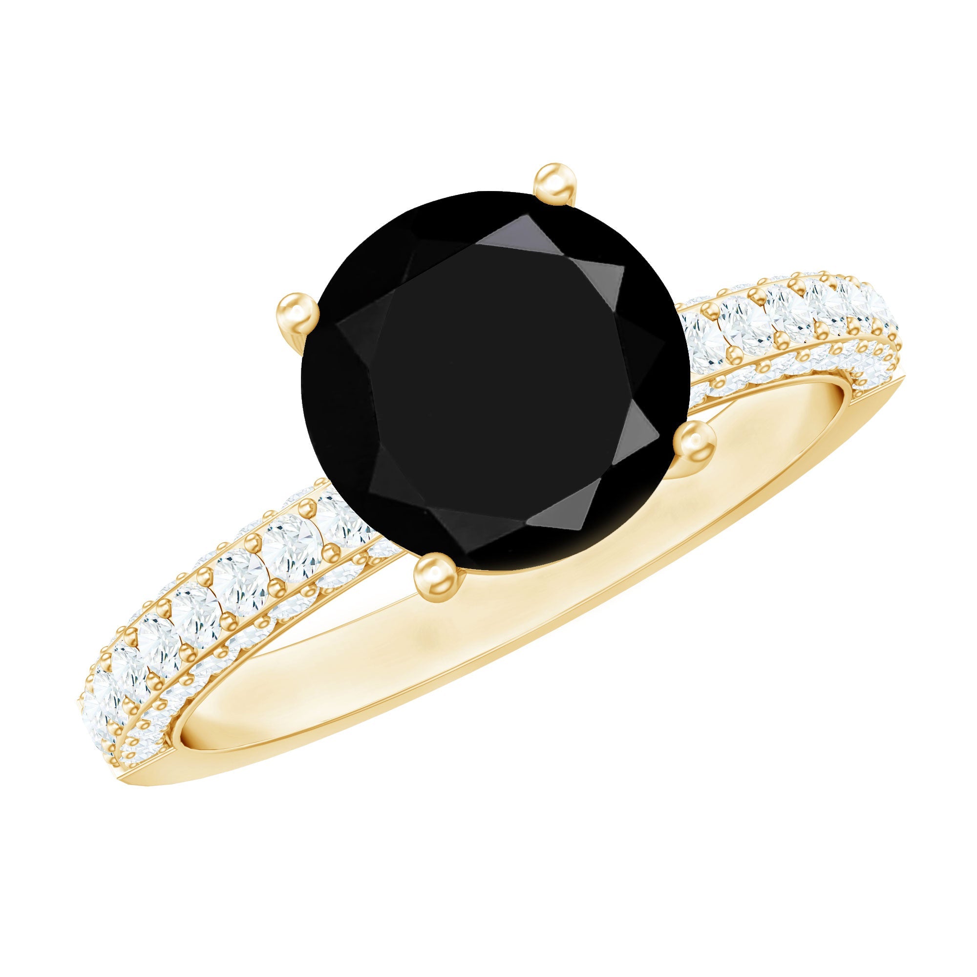 2 Carat Solitaire Black Onyx Engagement Ring with Moissanite