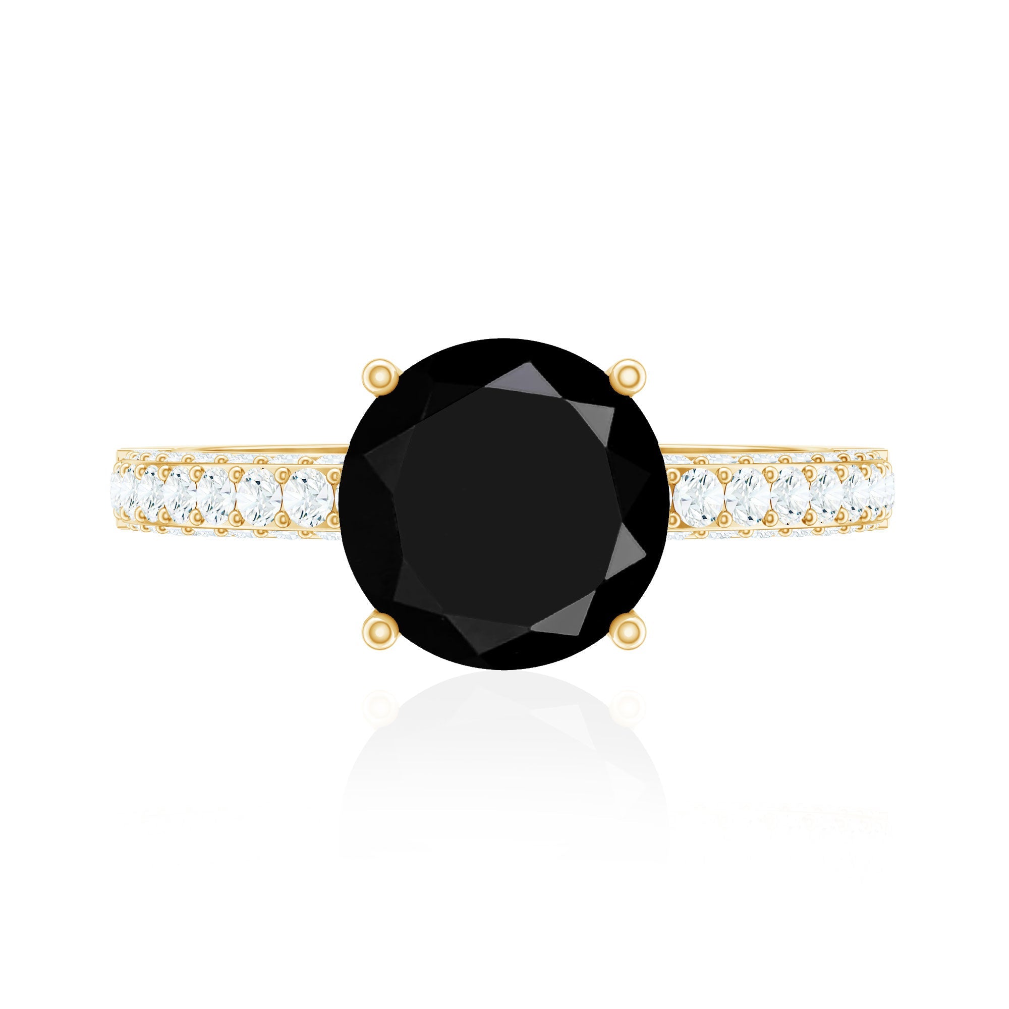 2 Carat Solitaire Black Onyx Engagement Ring with Moissanite