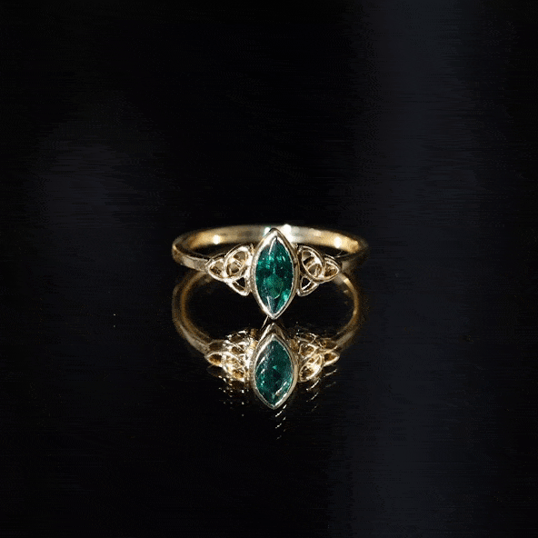 Lab Grown Emerald Ring – Marquise Bezel Setting Celtic Knot Promise Ring