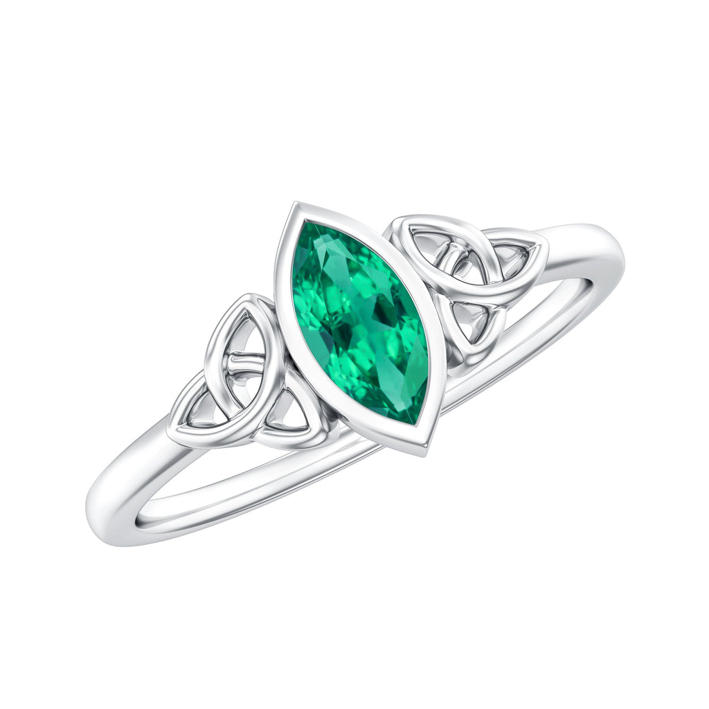 Lab Grown Emerald Ring – Marquise Bezel Setting Celtic Knot Promise Ring