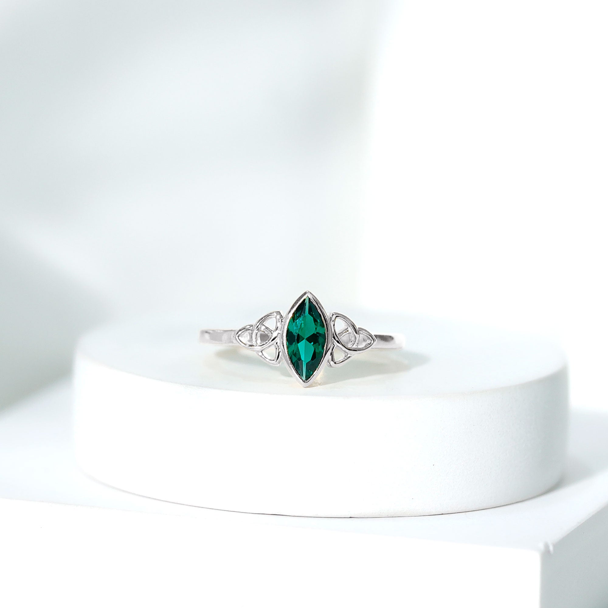 Lab Grown Emerald Ring – Marquise Bezel Setting Celtic Knot Promise Ring